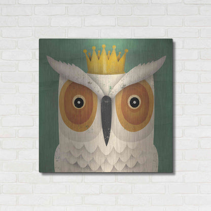 Luxe Metal Art 'White Owl with Crown' by Ryan Fowler, Metal Wall Art,36x36