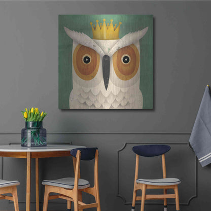 Luxe Metal Art 'White Owl with Crown' by Ryan Fowler, Metal Wall Art,36x36
