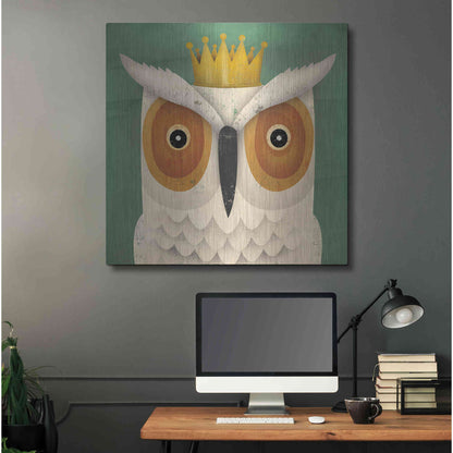 Luxe Metal Art 'White Owl with Crown' by Ryan Fowler, Metal Wall Art,36x36