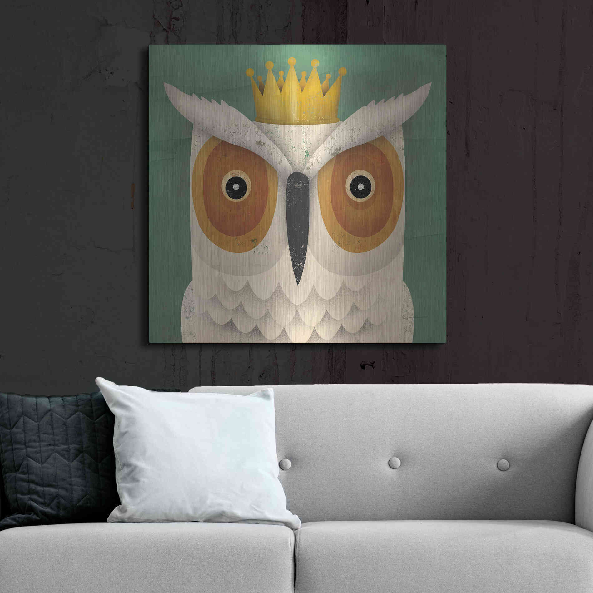 Luxe Metal Art 'White Owl with Crown' by Ryan Fowler, Metal Wall Art,36x36