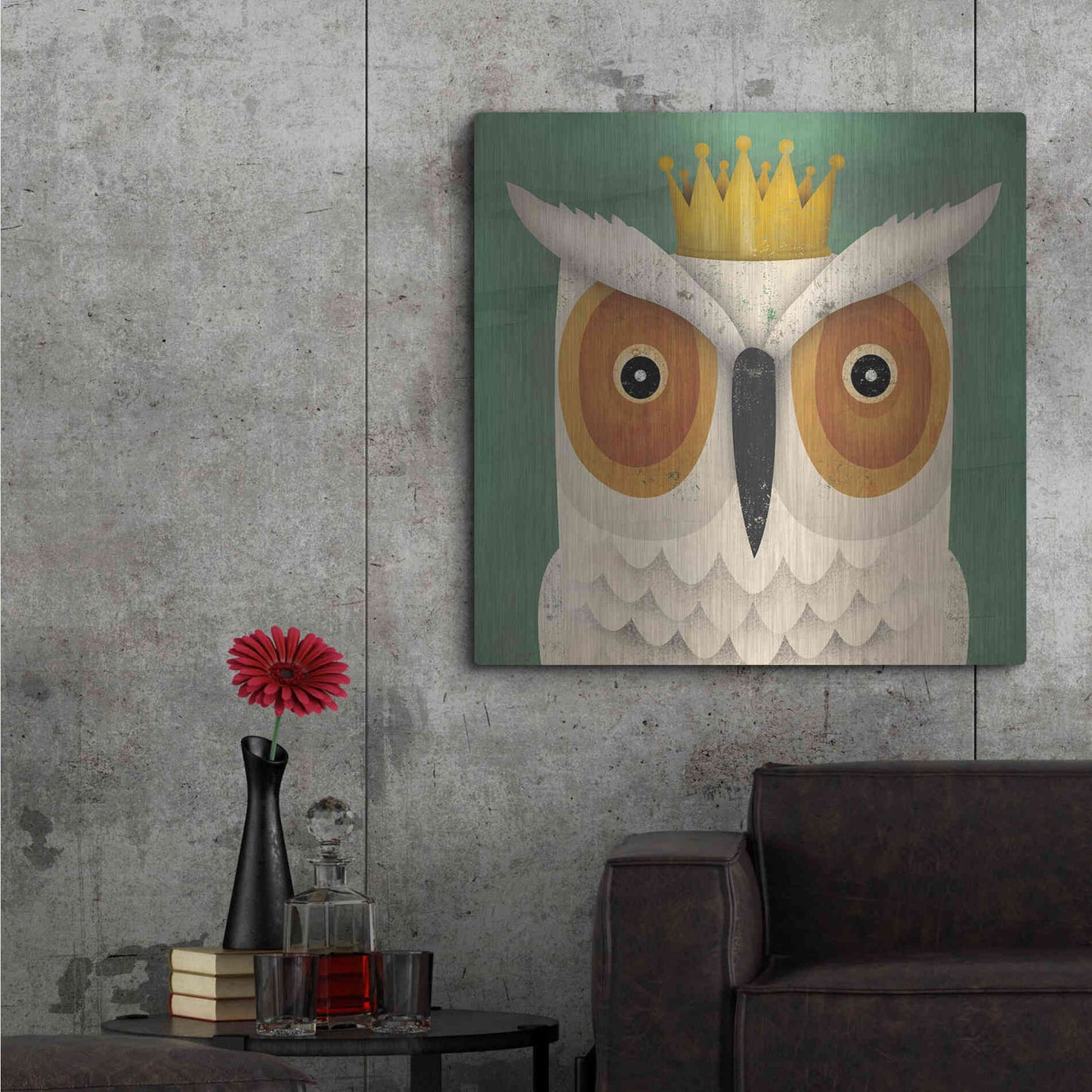 Luxe Metal Art 'White Owl with Crown' by Ryan Fowler, Metal Wall Art,36x36