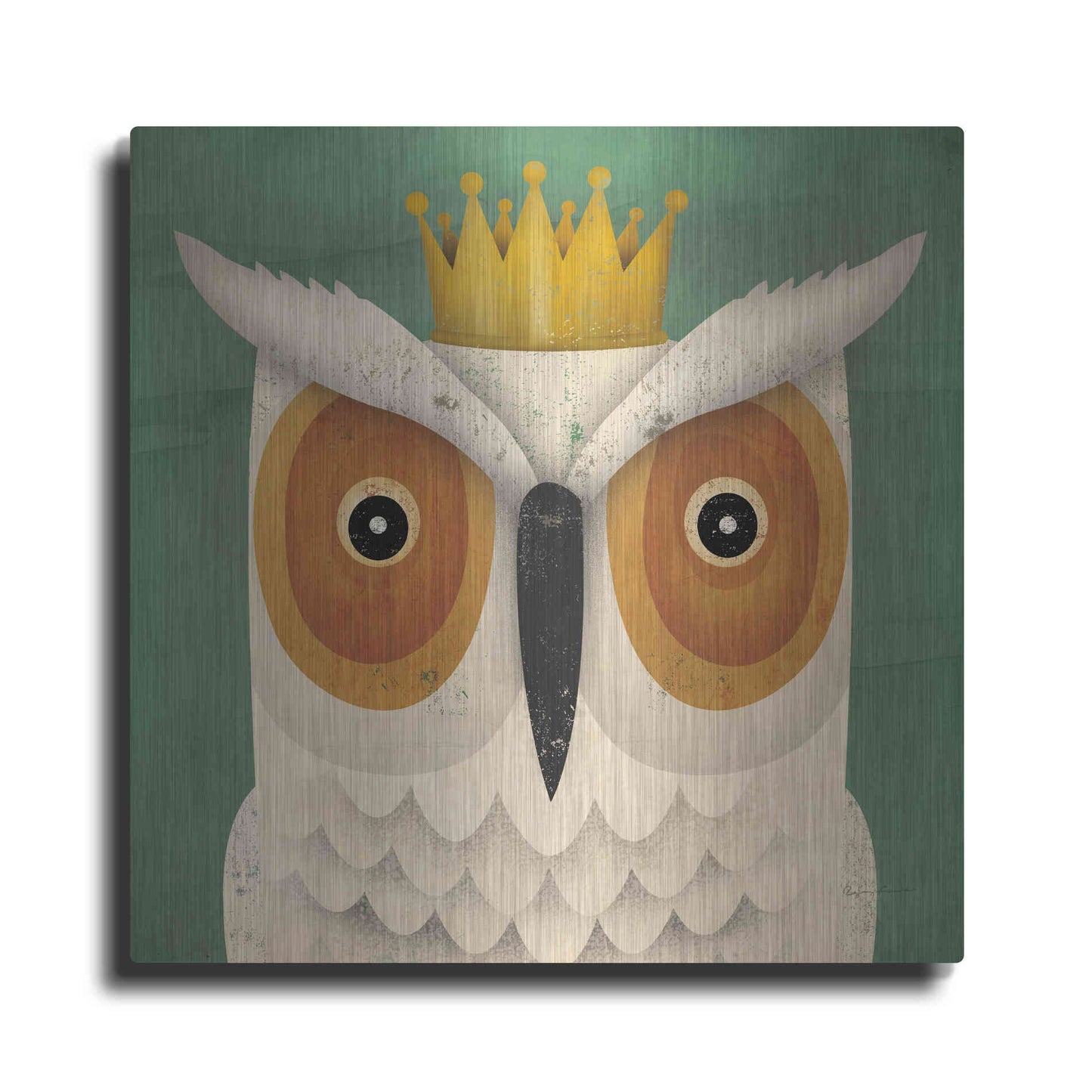 Luxe Metal Art 'White Owl with Crown' by Ryan Fowler, Metal Wall Art