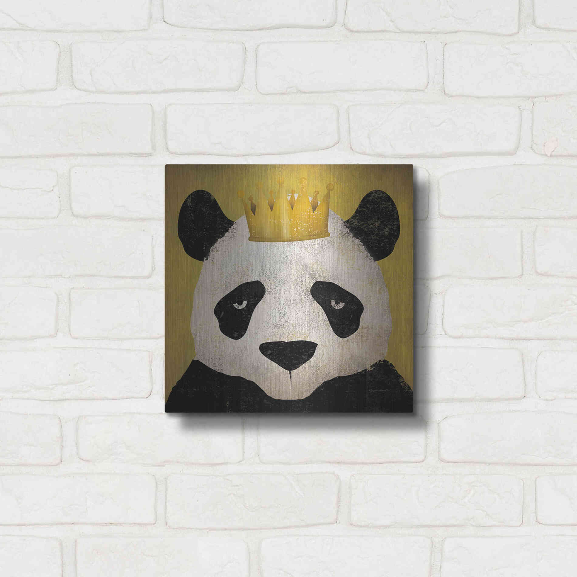 Luxe Metal Art 'Panda with Crown' by Ryan Fowler, Metal Wall Art,12x12