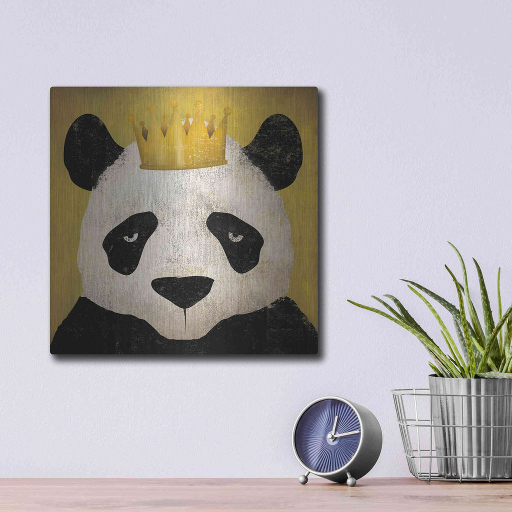 Luxe Metal Art 'Panda with Crown' by Ryan Fowler, Metal Wall Art,12x12