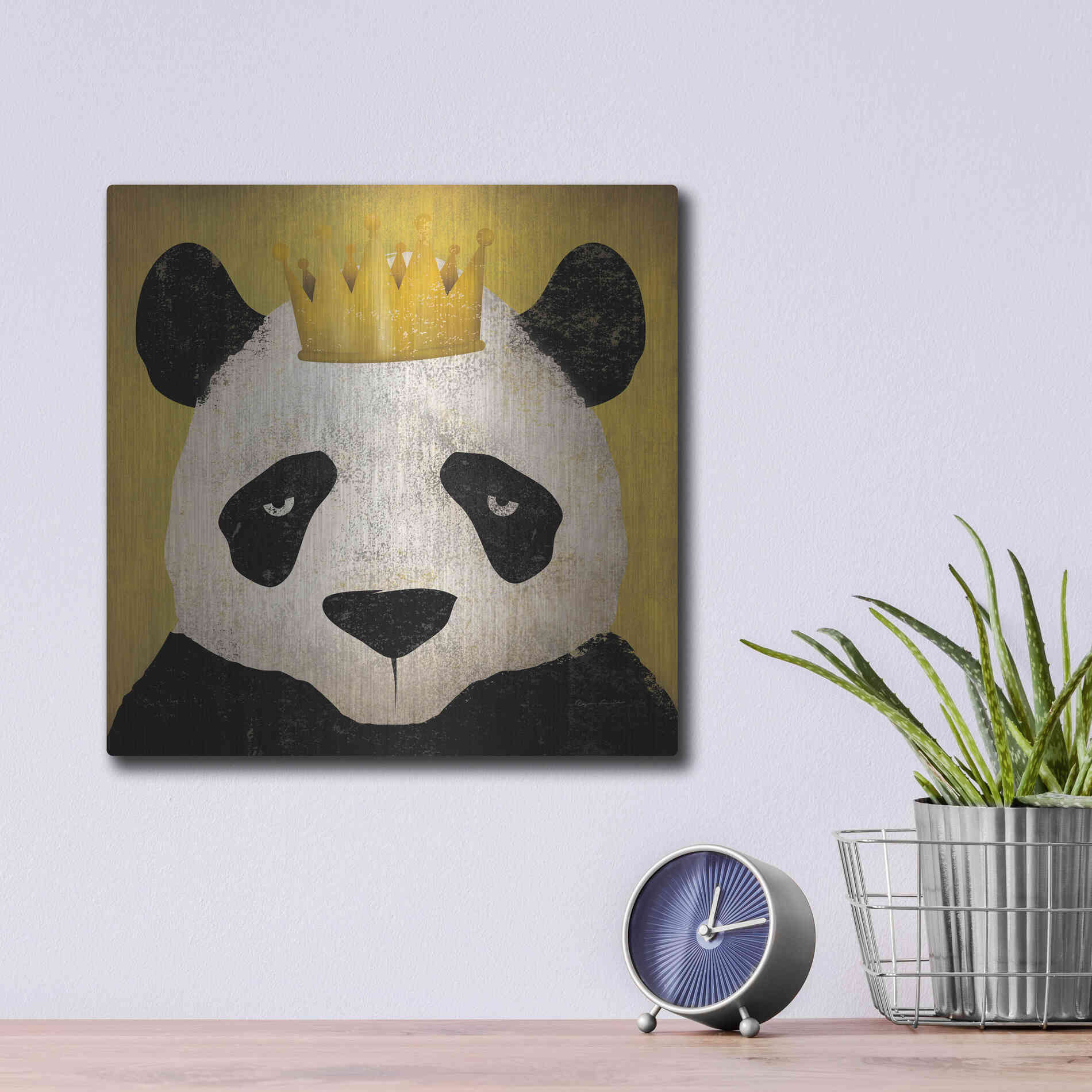 Luxe Metal Art 'Panda with Crown' by Ryan Fowler, Metal Wall Art,12x12