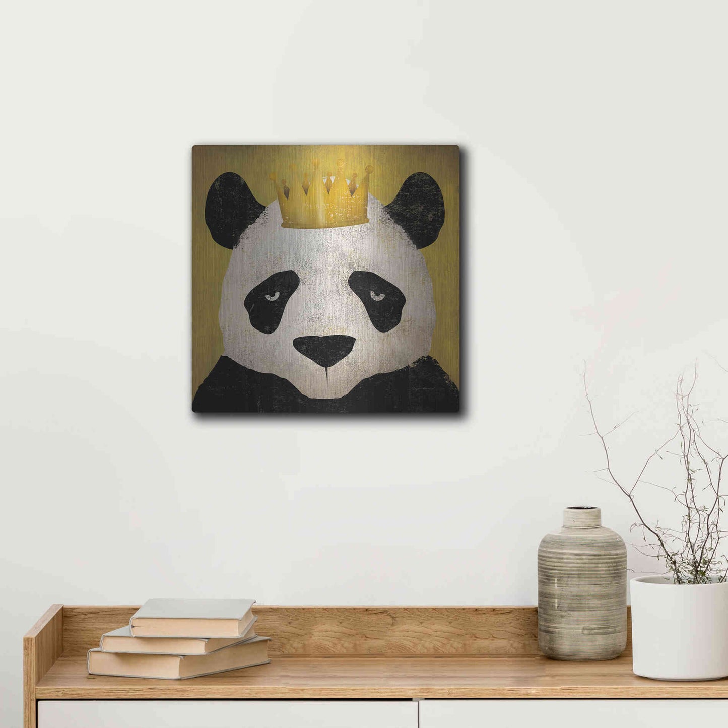 Luxe Metal Art 'Panda with Crown' by Ryan Fowler, Metal Wall Art,12x12
