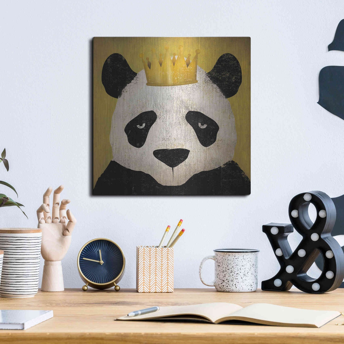 Luxe Metal Art 'Panda with Crown' by Ryan Fowler, Metal Wall Art,12x12