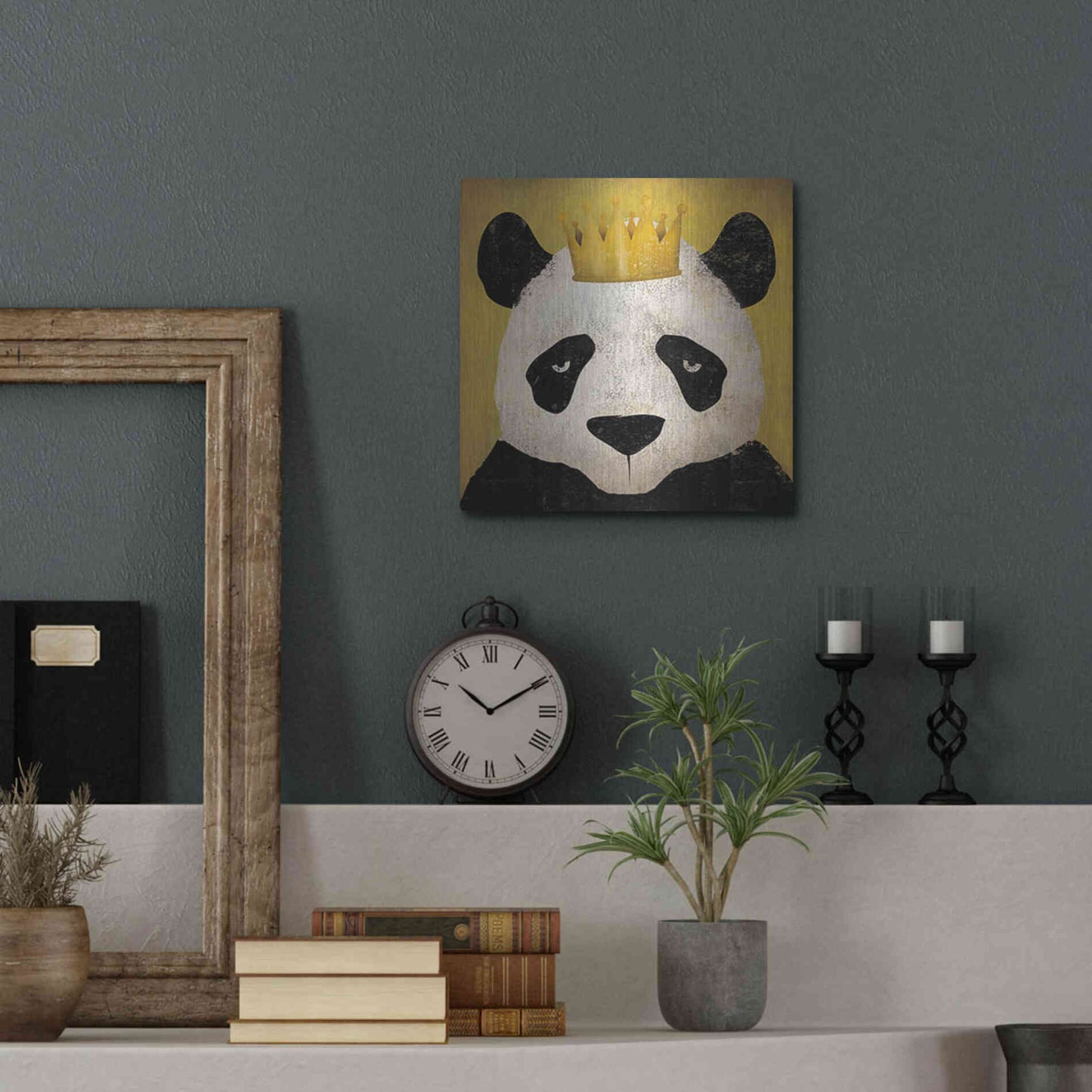 Luxe Metal Art 'Panda with Crown' by Ryan Fowler, Metal Wall Art,12x12
