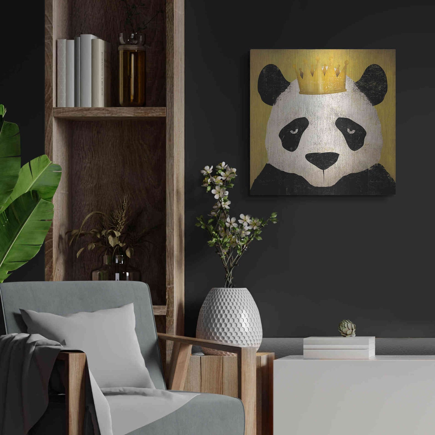 Luxe Metal Art 'Panda with Crown' by Ryan Fowler, Metal Wall Art,24x24
