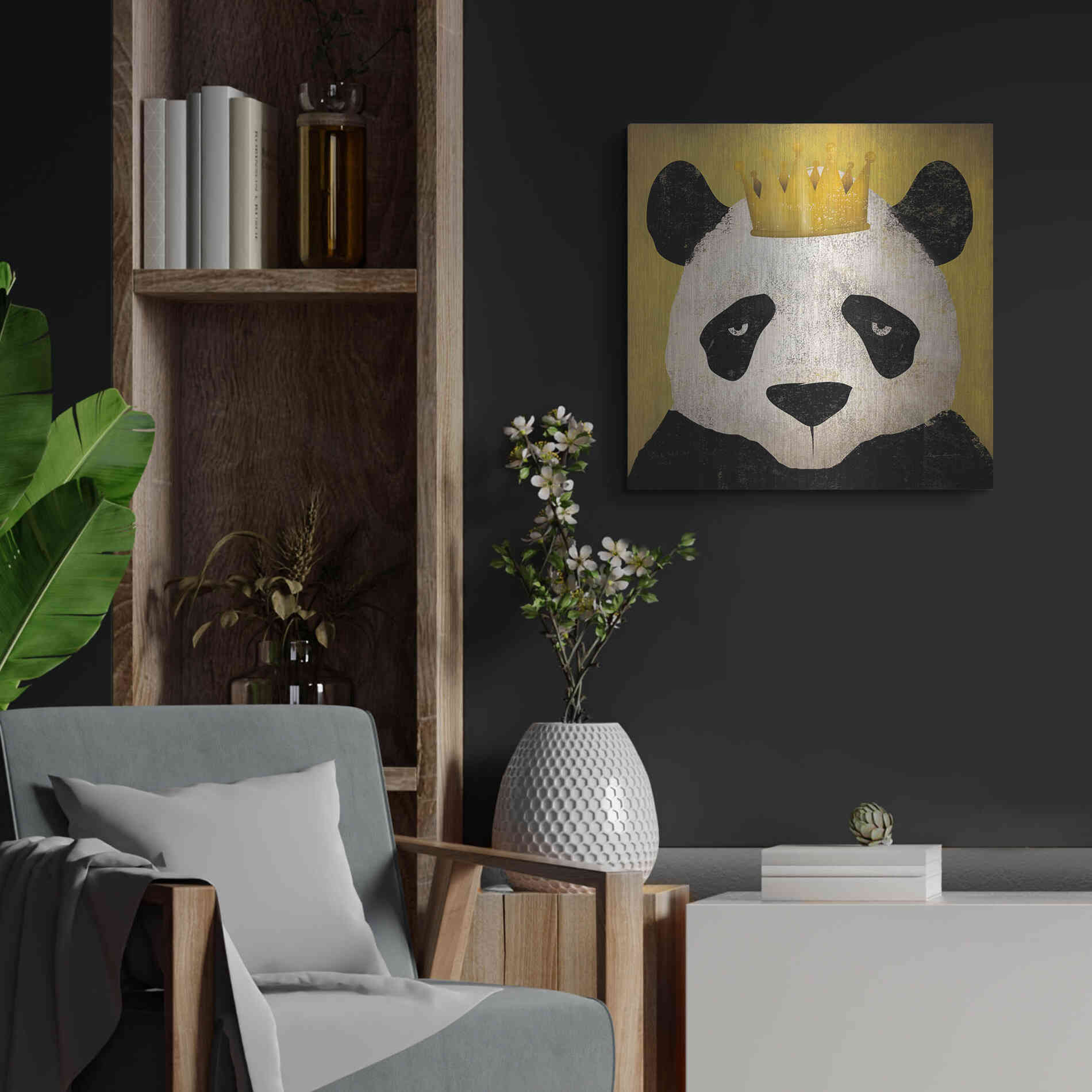 Luxe Metal Art 'Panda with Crown' by Ryan Fowler, Metal Wall Art,24x24