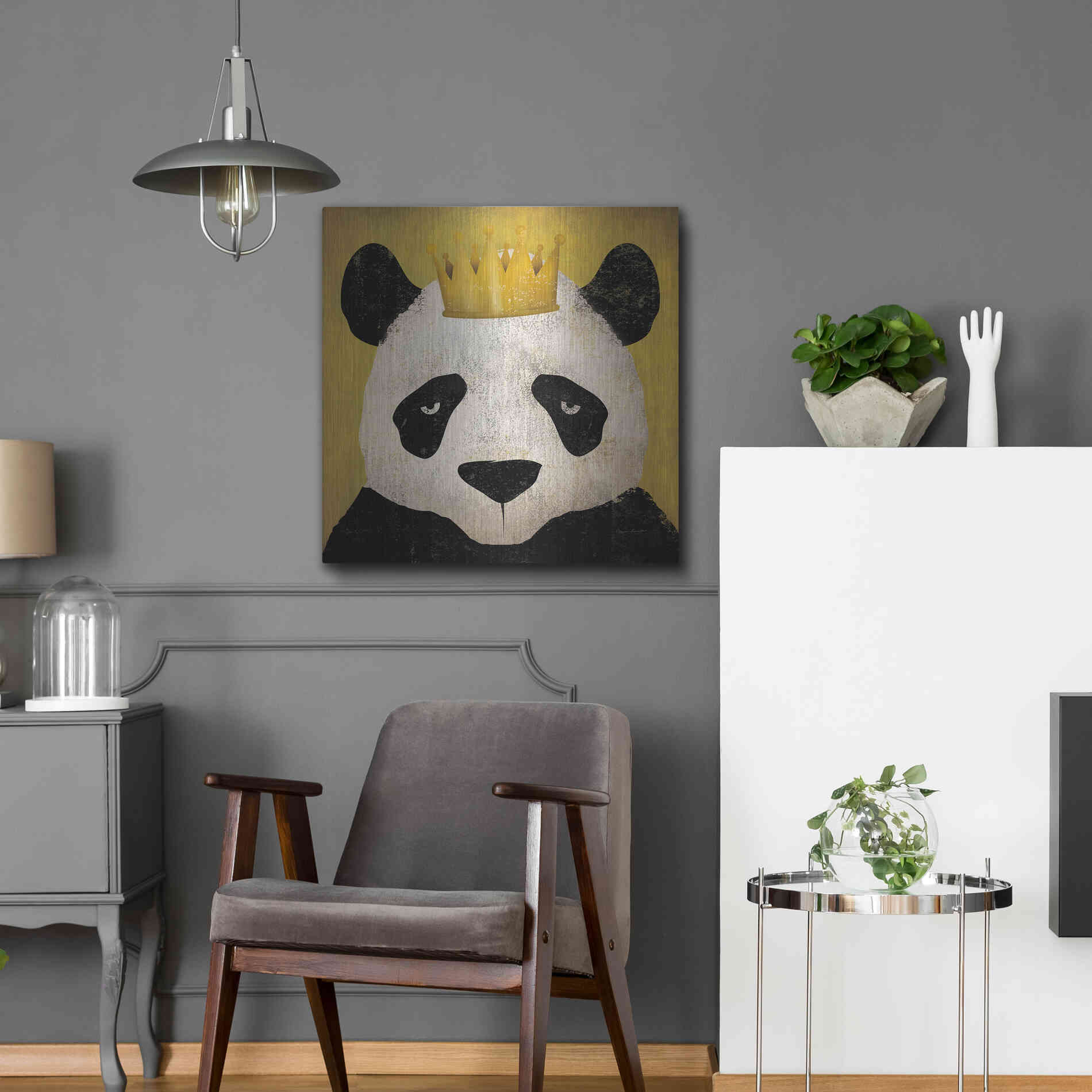 Luxe Metal Art 'Panda with Crown' by Ryan Fowler, Metal Wall Art,24x24