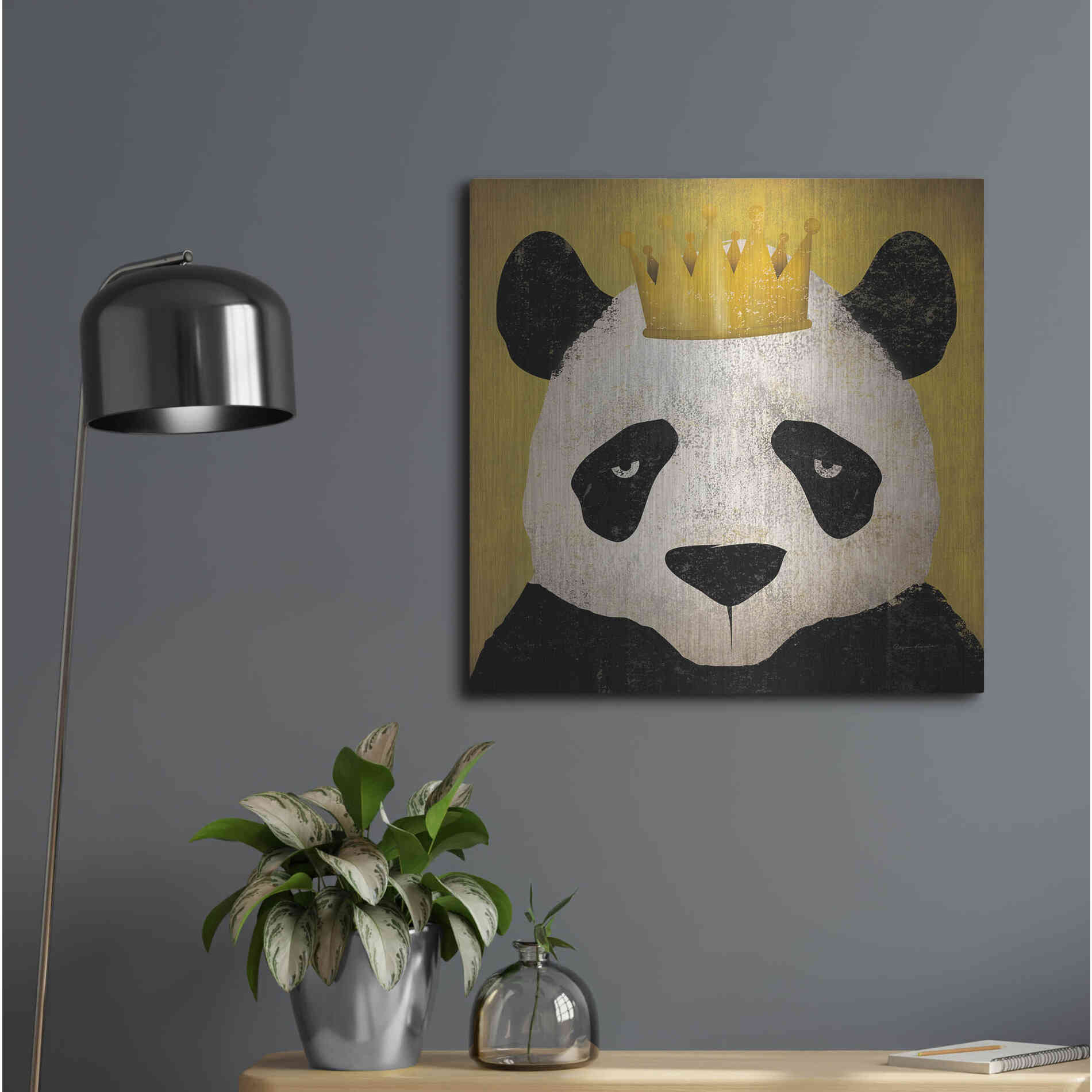 Luxe Metal Art 'Panda with Crown' by Ryan Fowler, Metal Wall Art,24x24