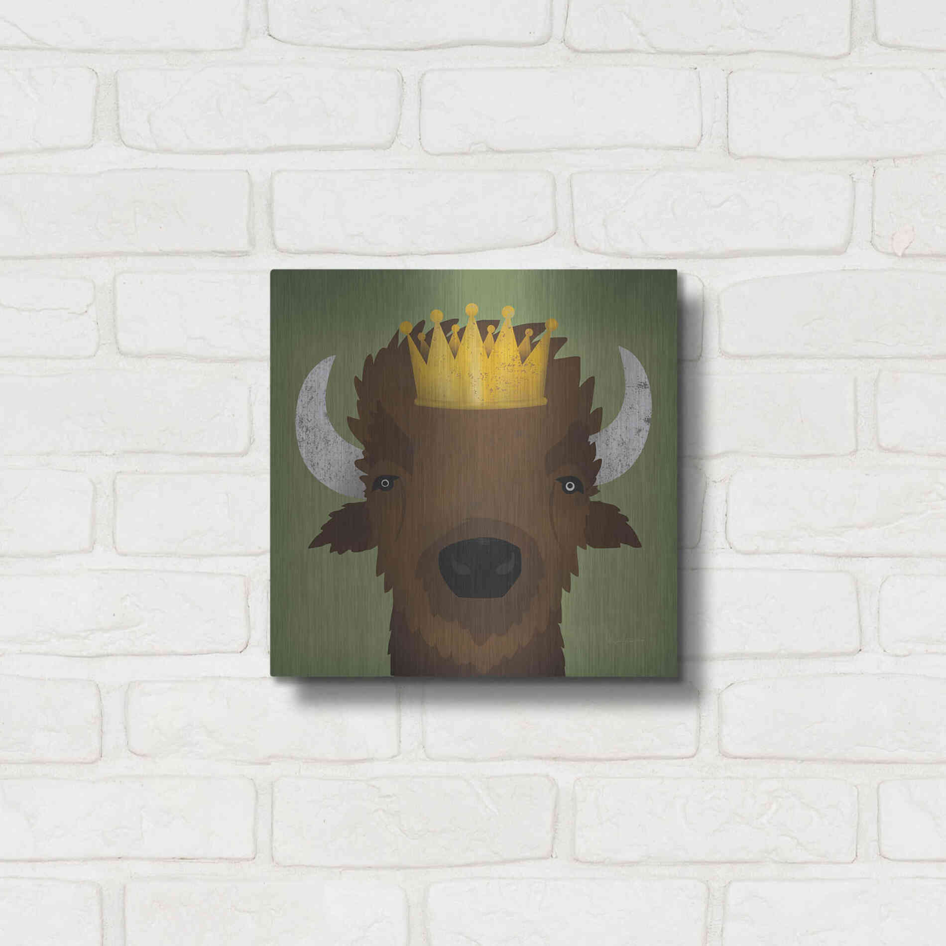 Luxe Metal Art 'Buffalo III with Crown' by Ryan Fowler, Metal Wall Art,12x12