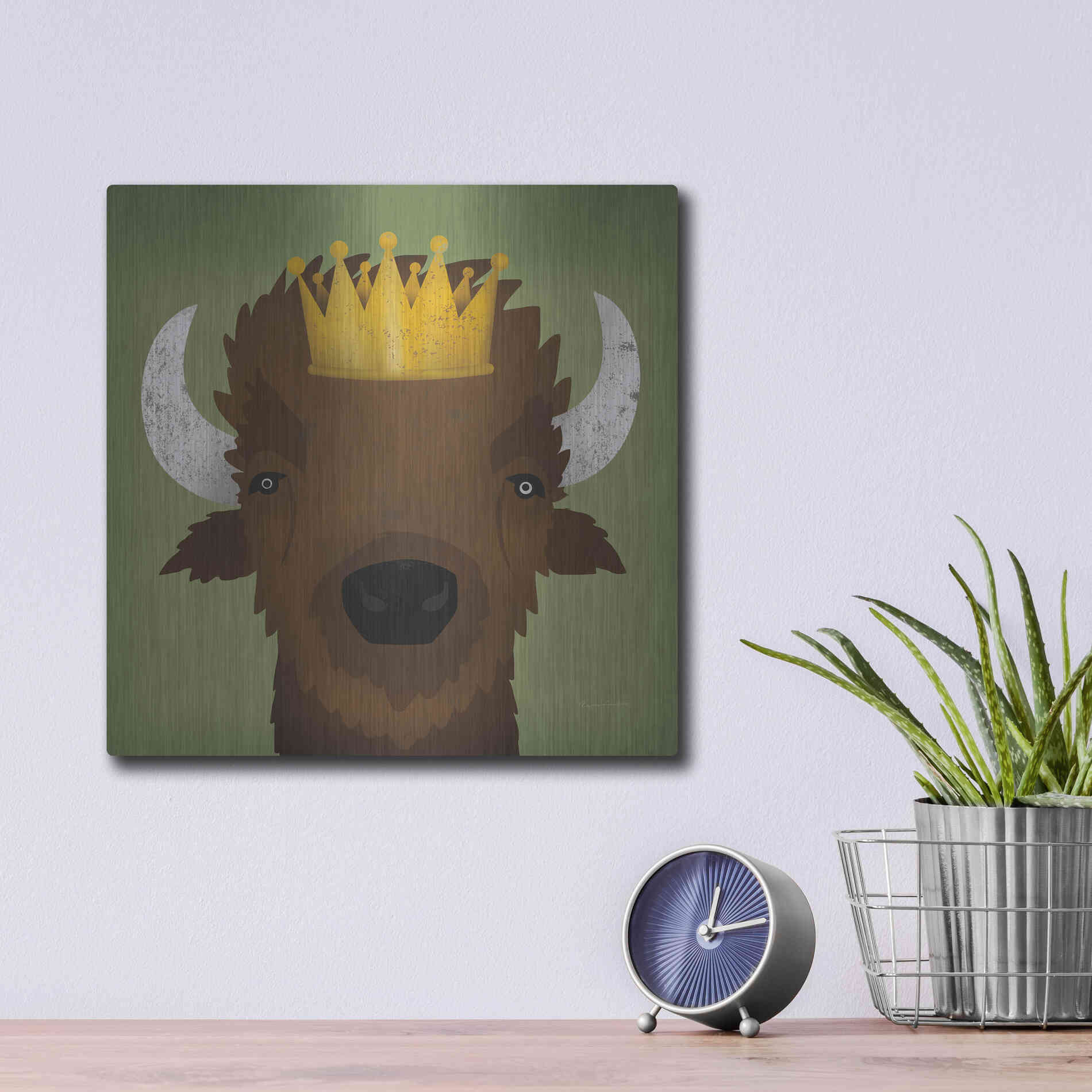 Luxe Metal Art 'Buffalo III with Crown' by Ryan Fowler, Metal Wall Art,12x12