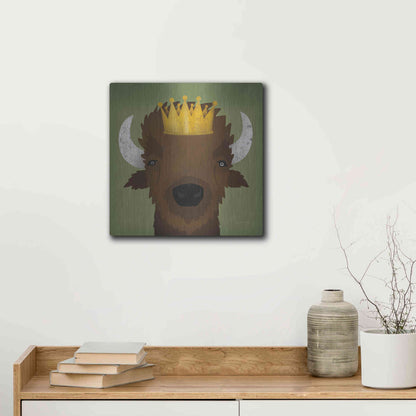 Luxe Metal Art 'Buffalo III with Crown' by Ryan Fowler, Metal Wall Art,12x12
