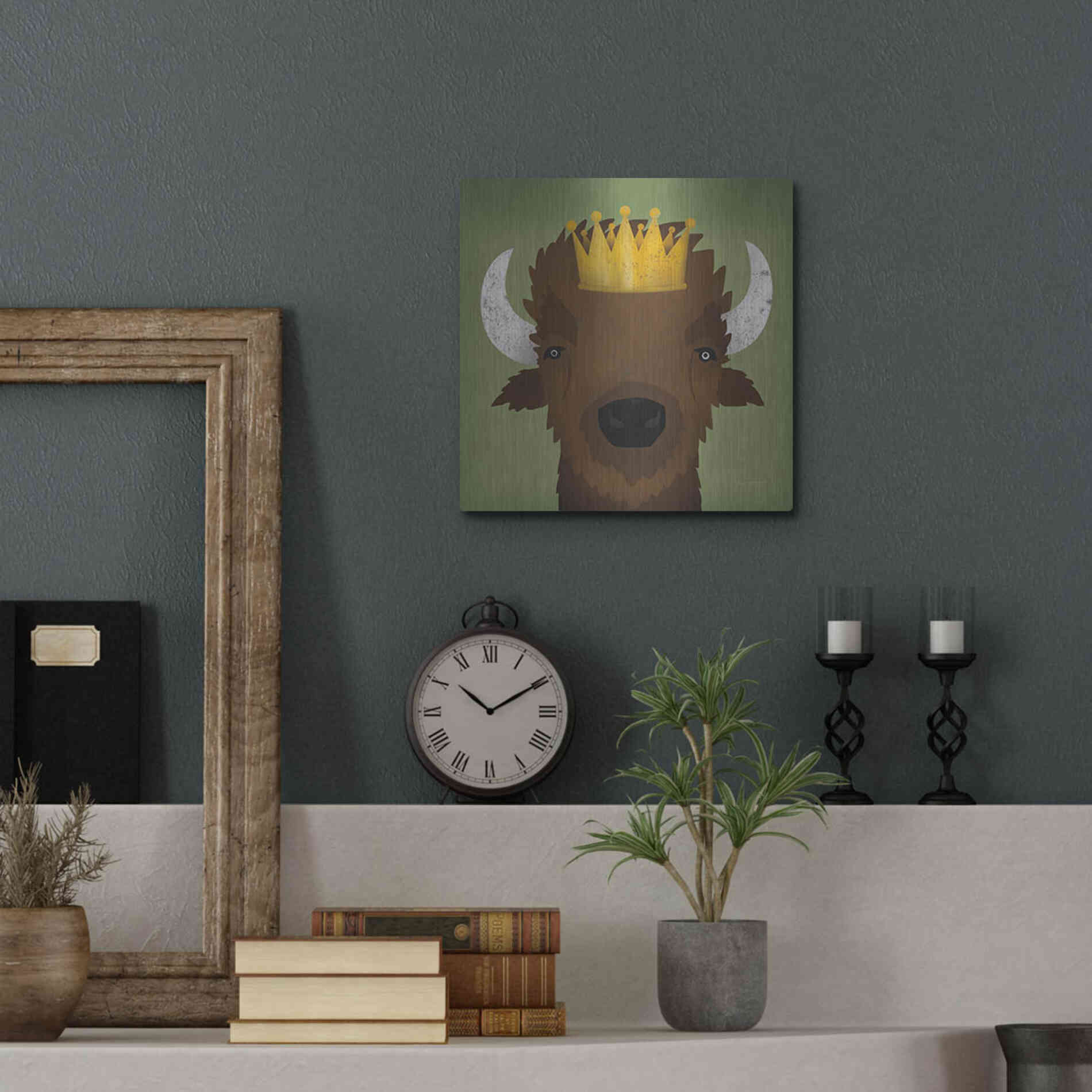 Luxe Metal Art 'Buffalo III with Crown' by Ryan Fowler, Metal Wall Art,12x12