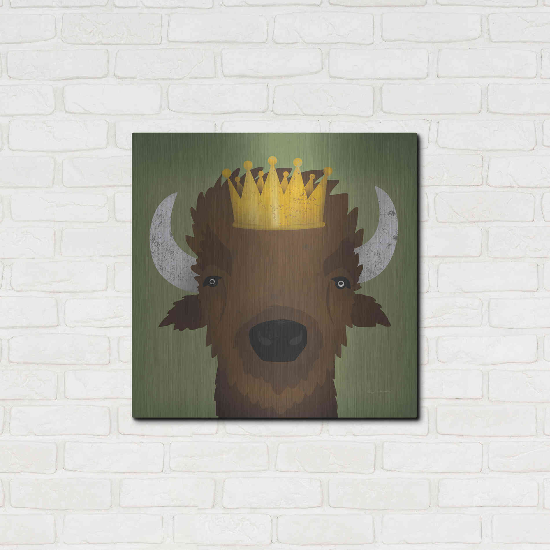 Luxe Metal Art 'Buffalo III with Crown' by Ryan Fowler, Metal Wall Art,24x24