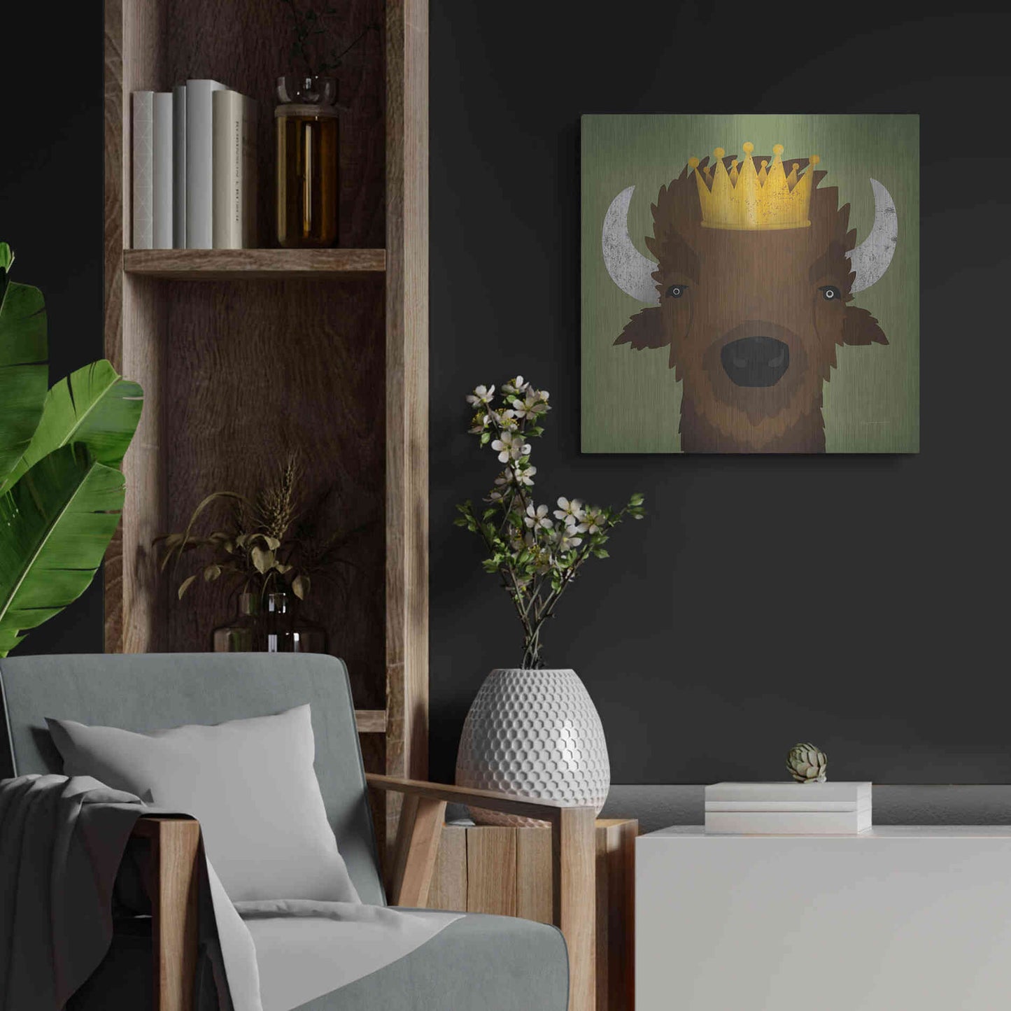 Luxe Metal Art 'Buffalo III with Crown' by Ryan Fowler, Metal Wall Art,24x24