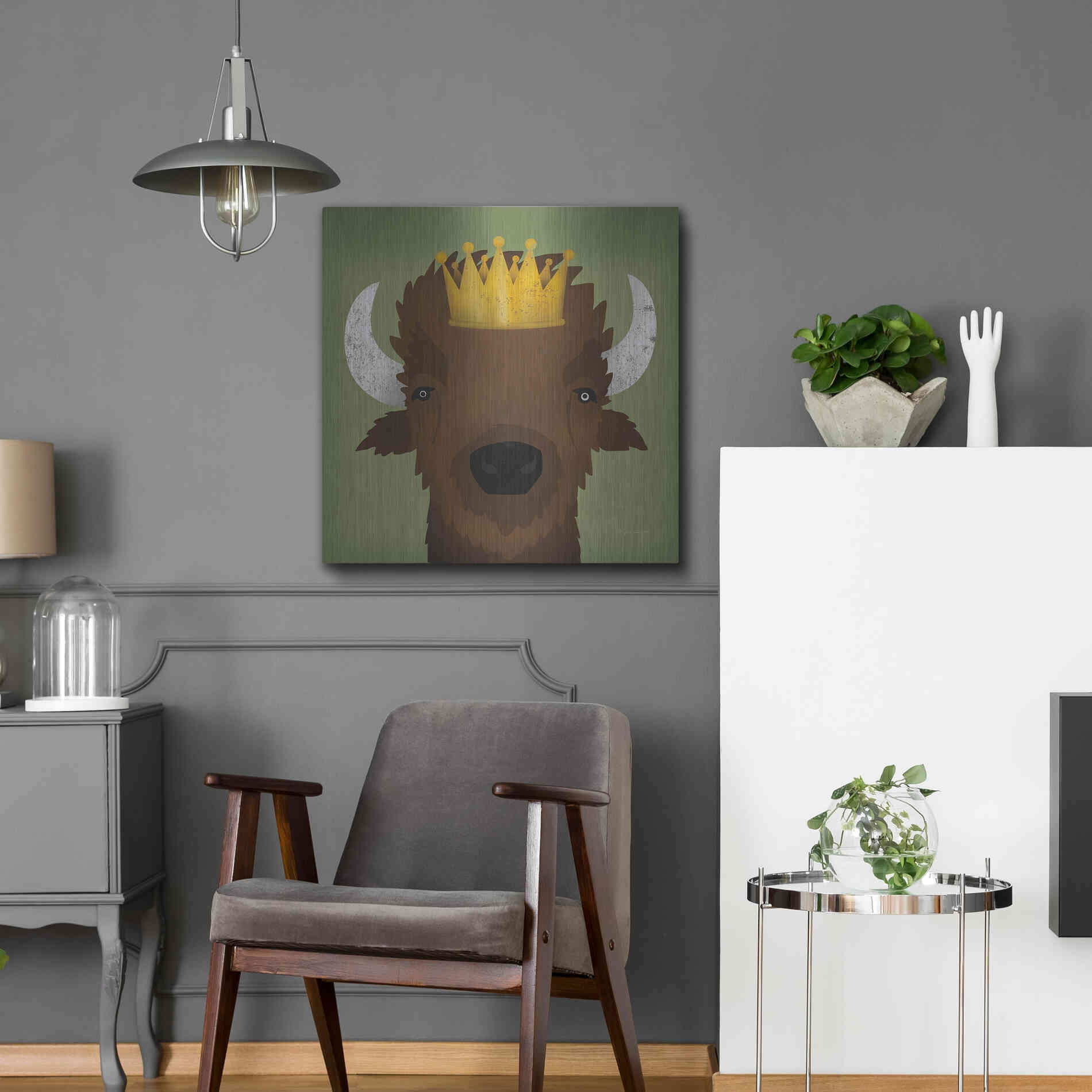 Luxe Metal Art 'Buffalo III with Crown' by Ryan Fowler, Metal Wall Art,24x24