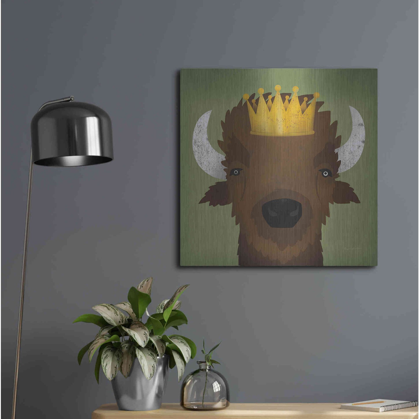Luxe Metal Art 'Buffalo III with Crown' by Ryan Fowler, Metal Wall Art,24x24