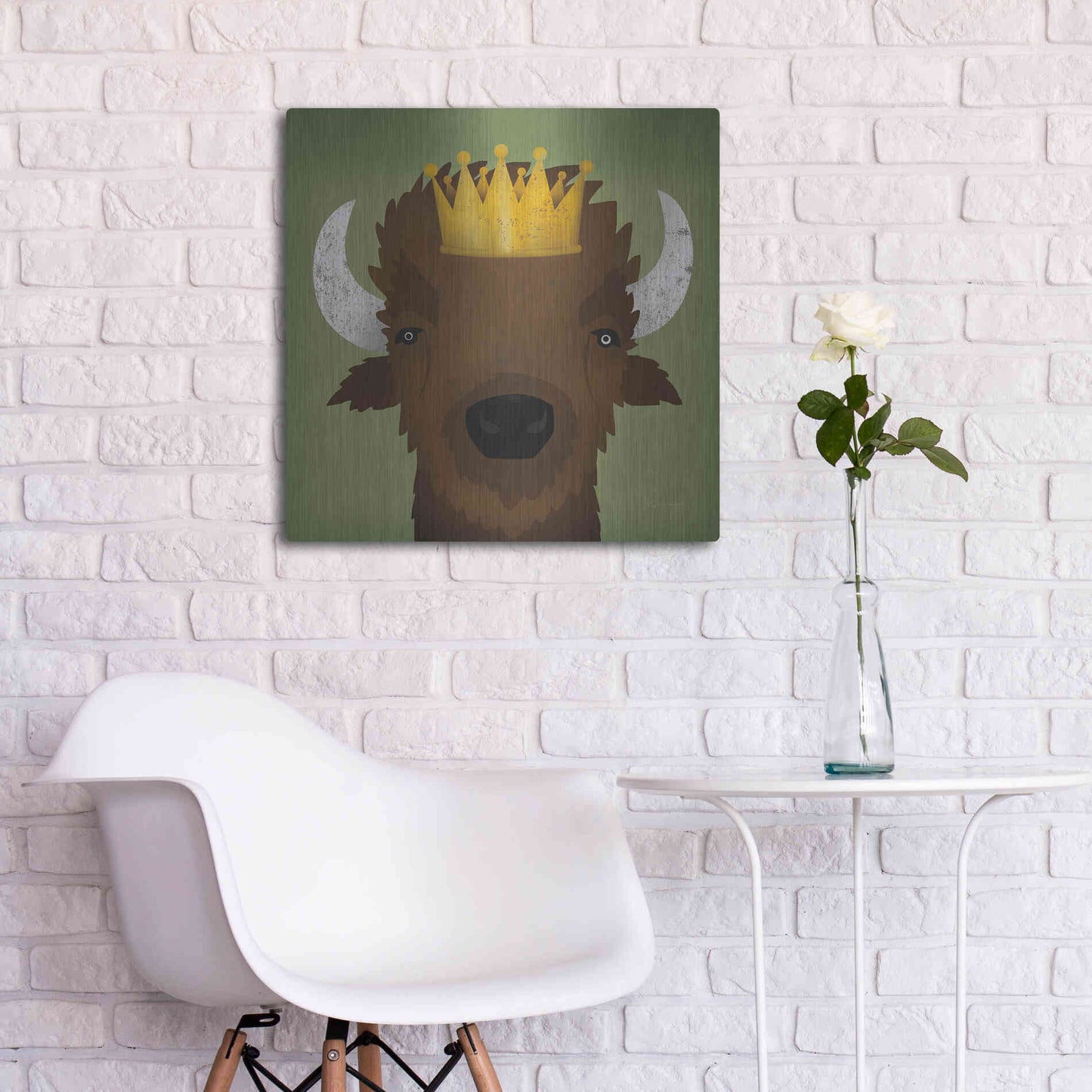 Luxe Metal Art 'Buffalo III with Crown' by Ryan Fowler, Metal Wall Art,24x24