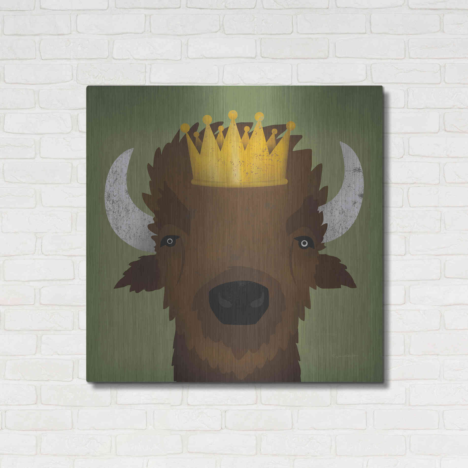 Luxe Metal Art 'Buffalo III with Crown' by Ryan Fowler, Metal Wall Art,36x36