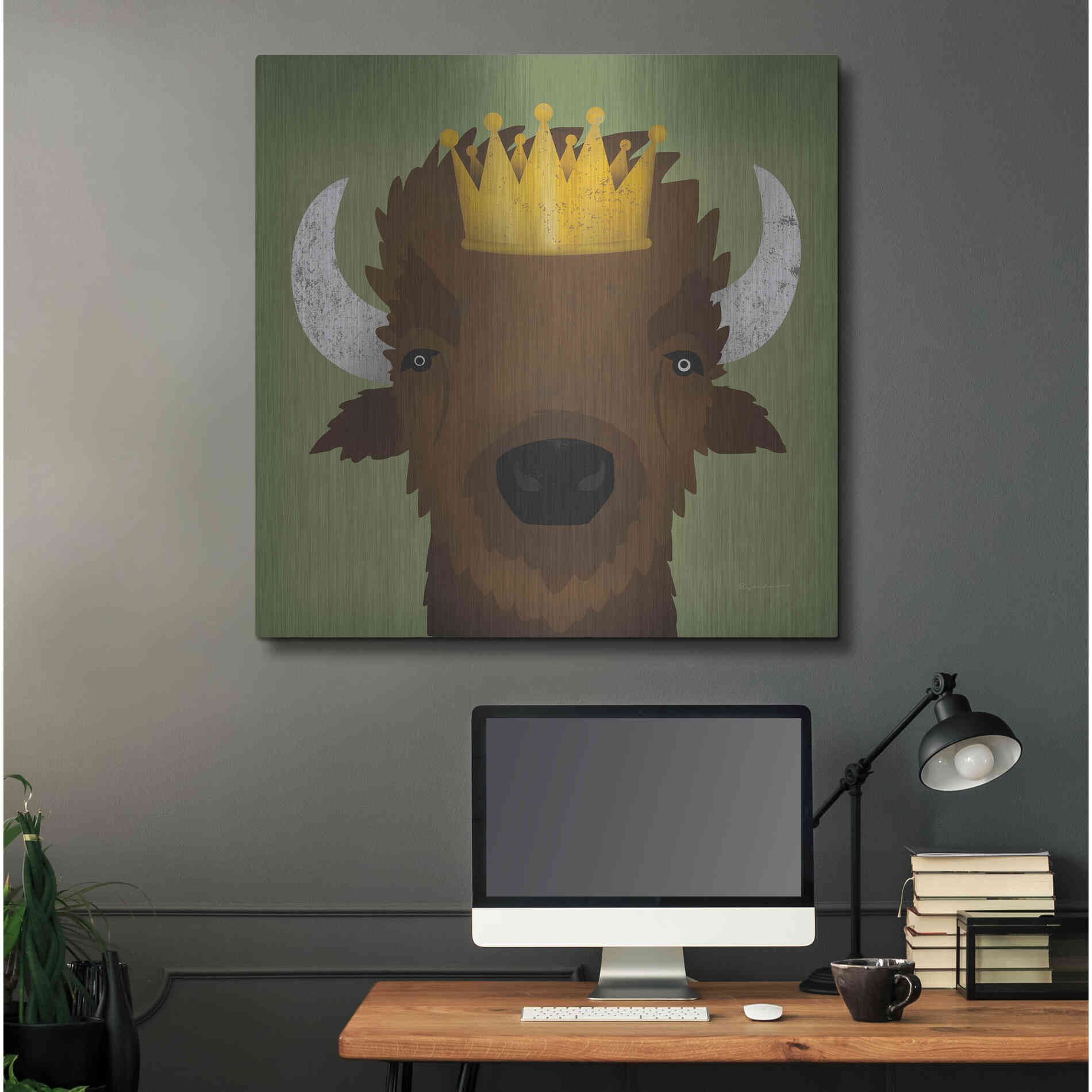Luxe Metal Art 'Buffalo III with Crown' by Ryan Fowler, Metal Wall Art,36x36