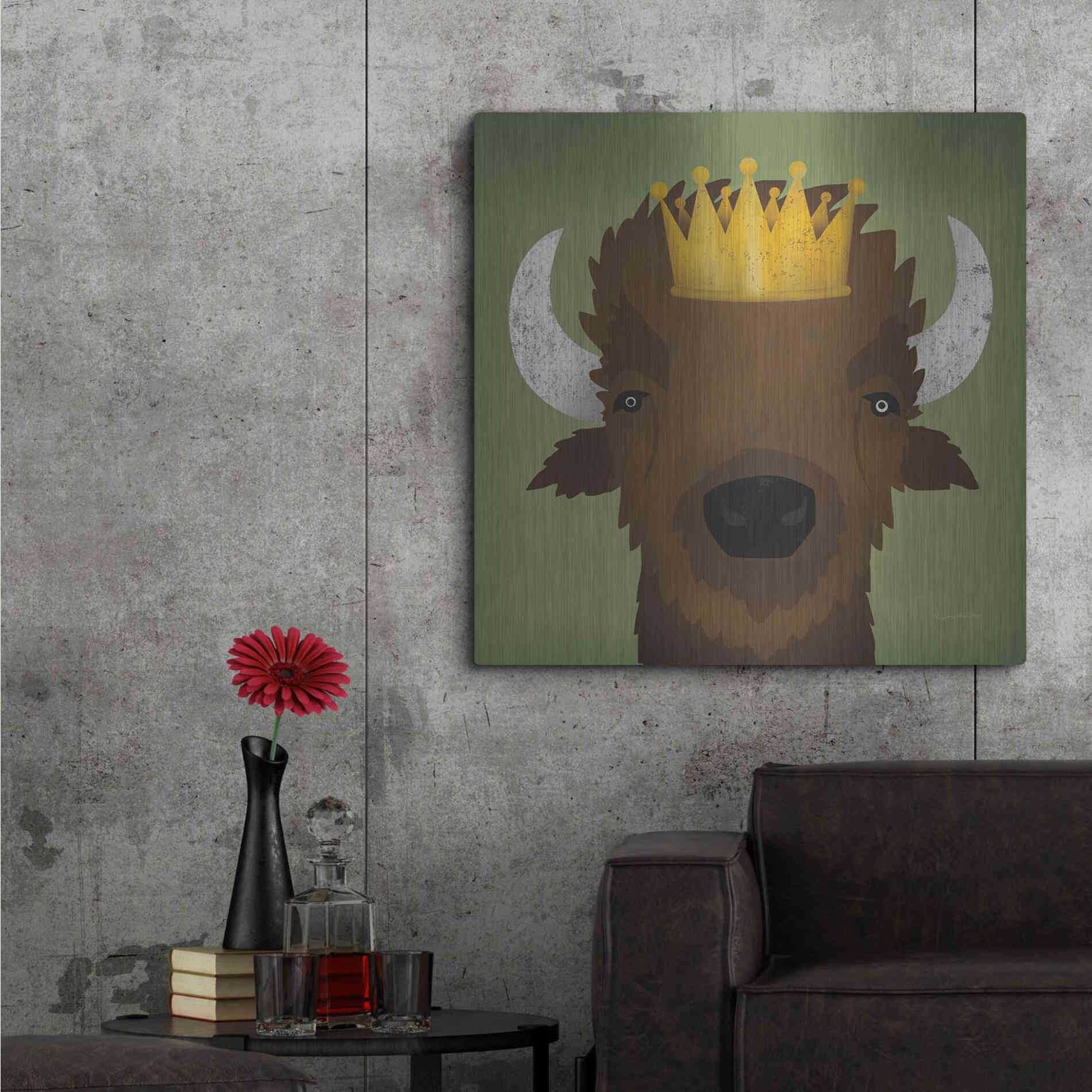 Luxe Metal Art 'Buffalo III with Crown' by Ryan Fowler, Metal Wall Art,36x36