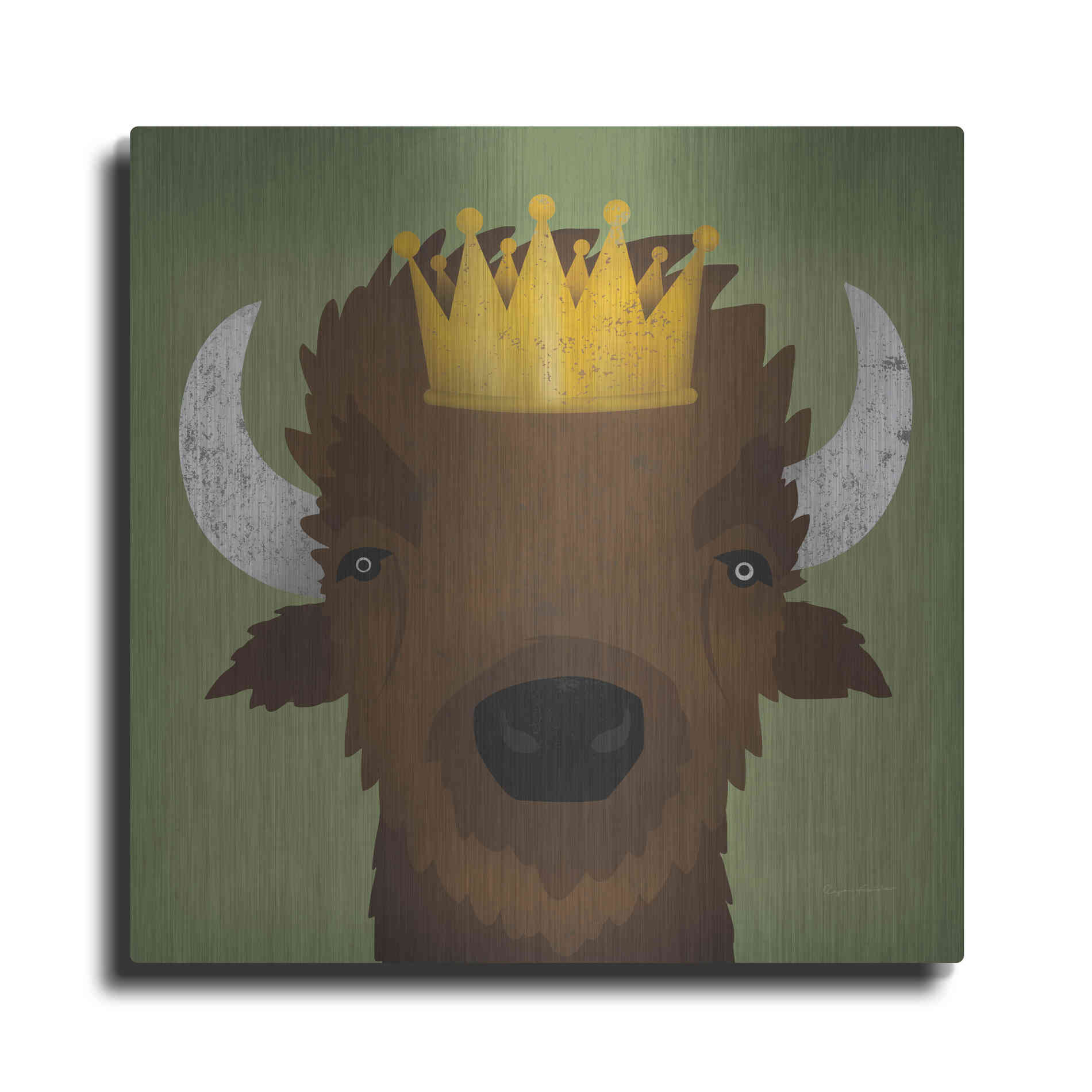 Luxe Metal Art 'Buffalo III with Crown' by Ryan Fowler, Metal Wall Art