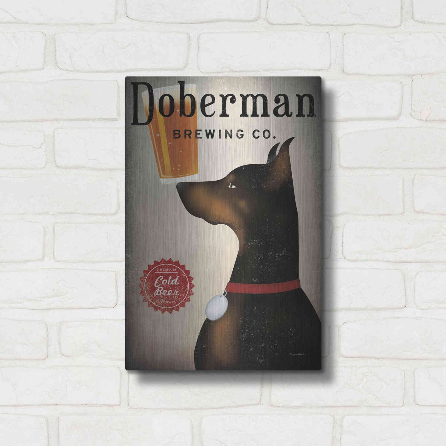 Luxe Metal Art 'Doberman Brewing Company' by Ryan Fowler, Metal Wall Art,12x16