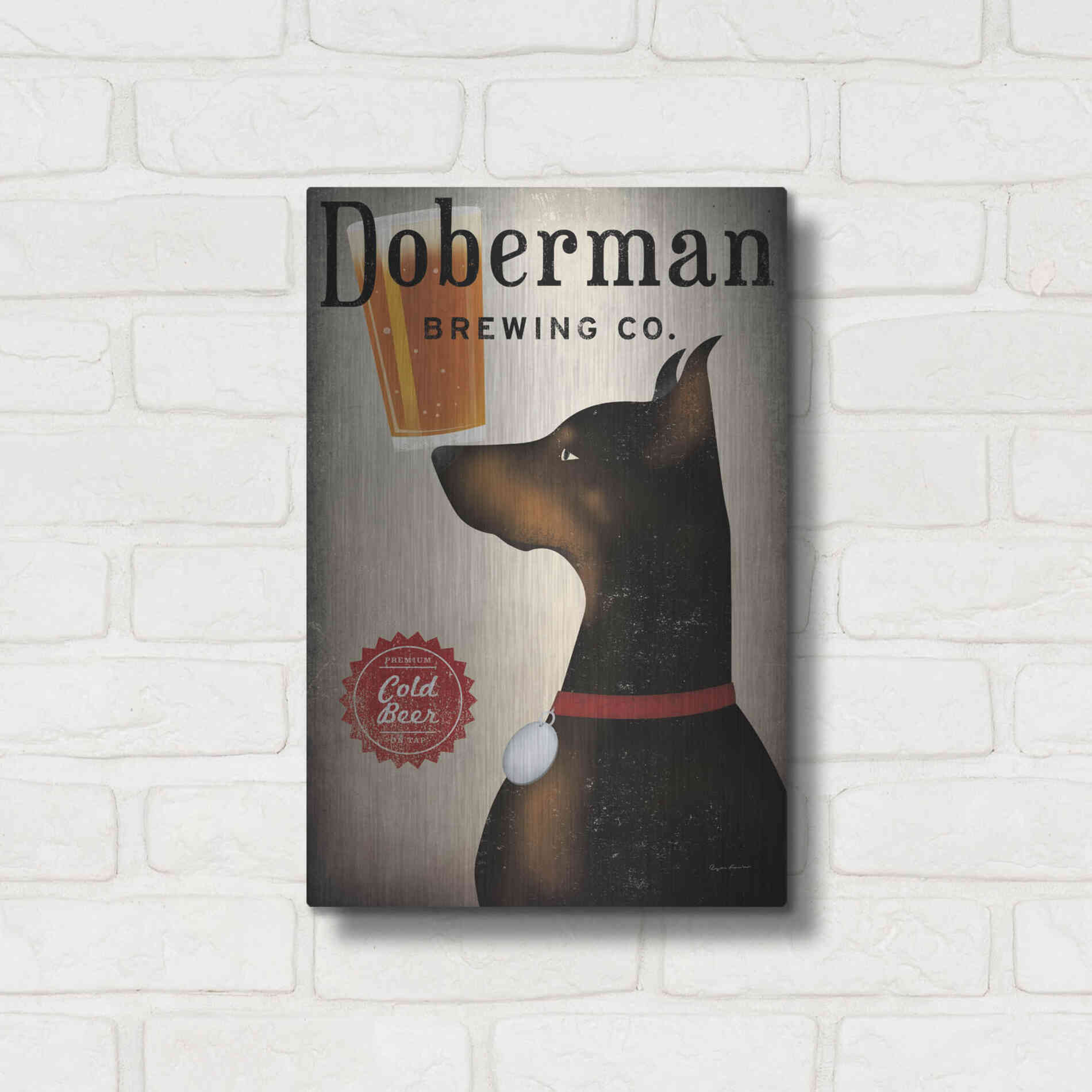 Luxe Metal Art 'Doberman Brewing Company' by Ryan Fowler, Metal Wall Art,12x16