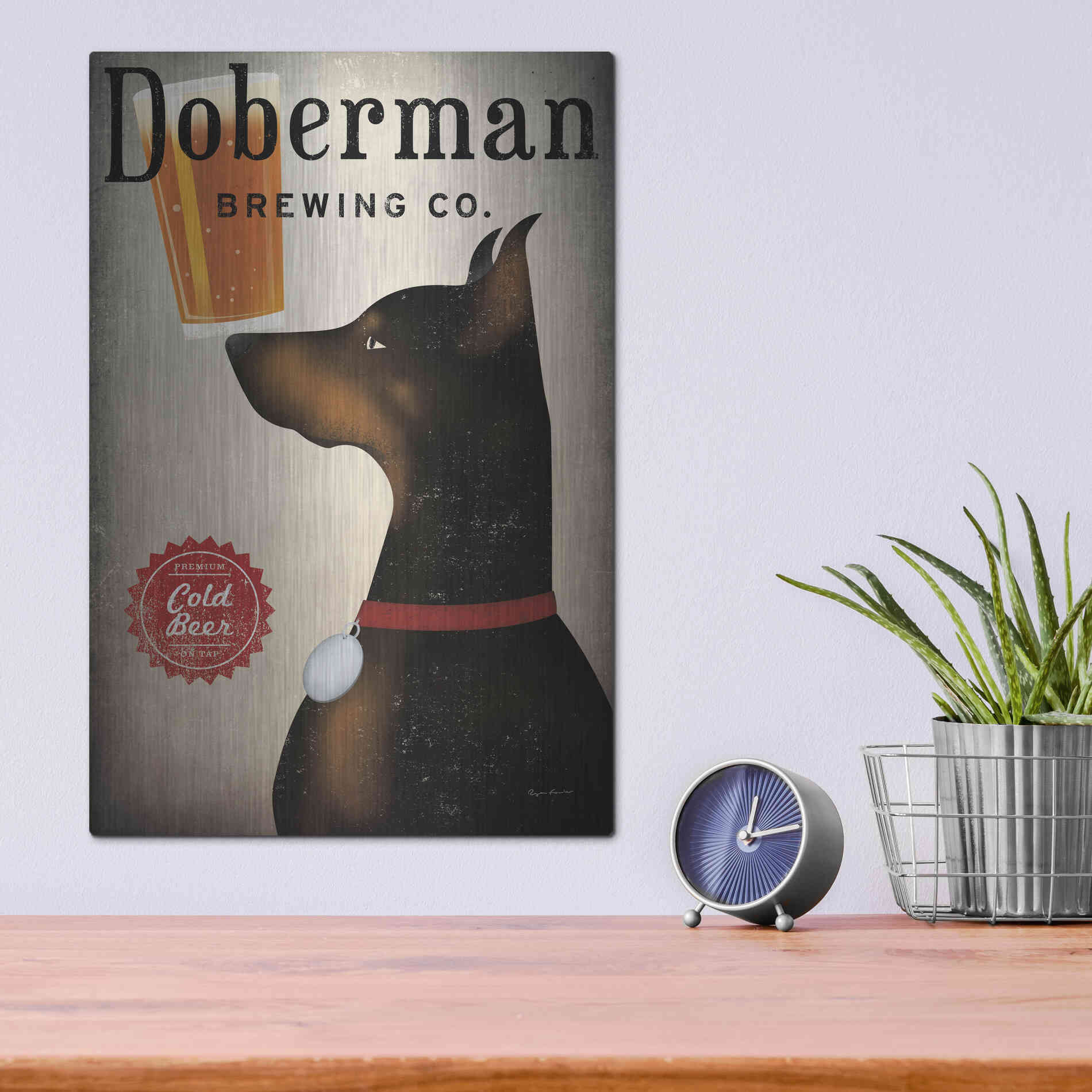 Luxe Metal Art 'Doberman Brewing Company' by Ryan Fowler, Metal Wall Art,12x16