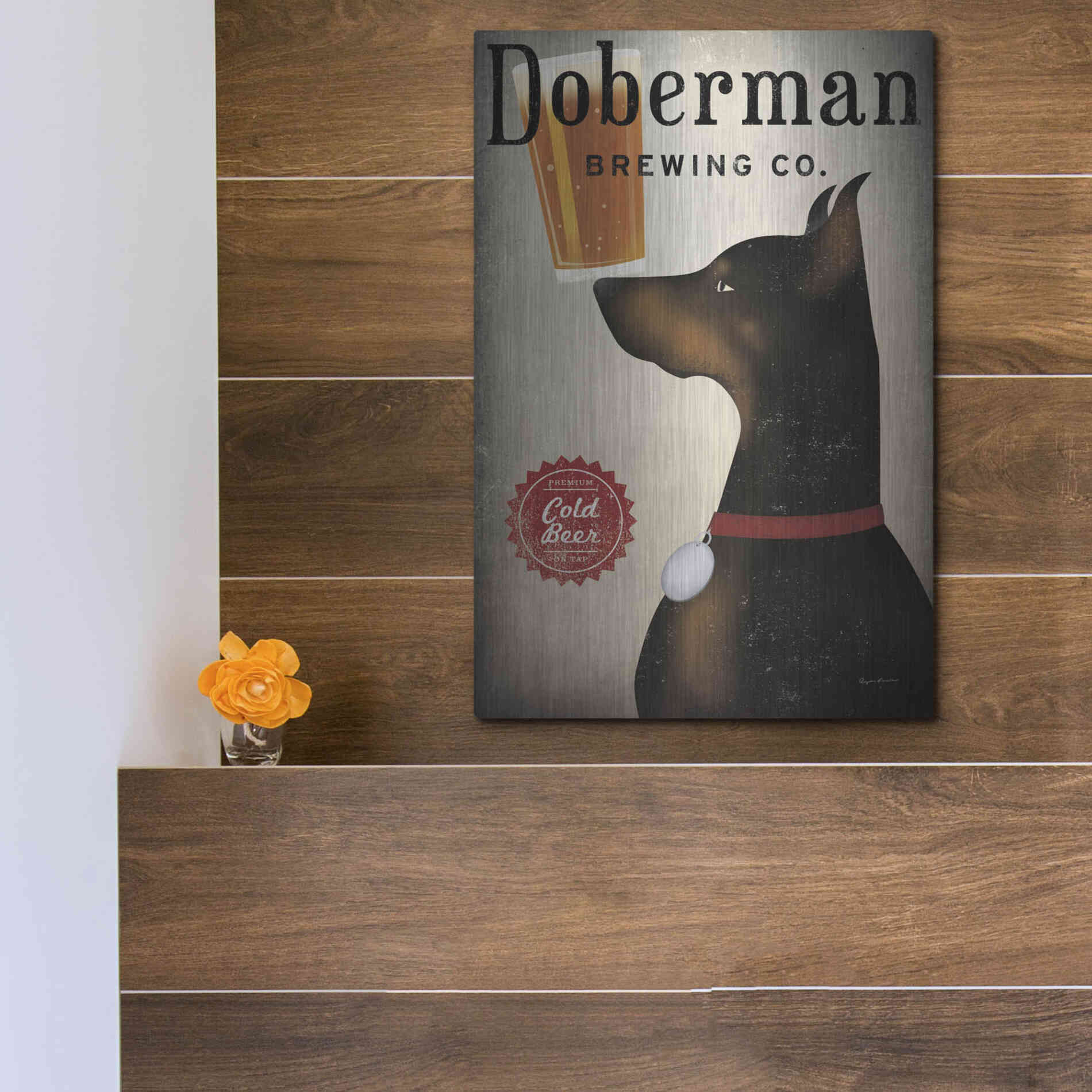 Luxe Metal Art 'Doberman Brewing Company' by Ryan Fowler, Metal Wall Art,12x16