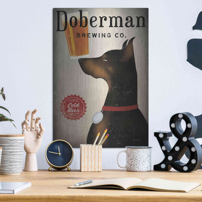 Luxe Metal Art 'Doberman Brewing Company' by Ryan Fowler, Metal Wall Art,12x16