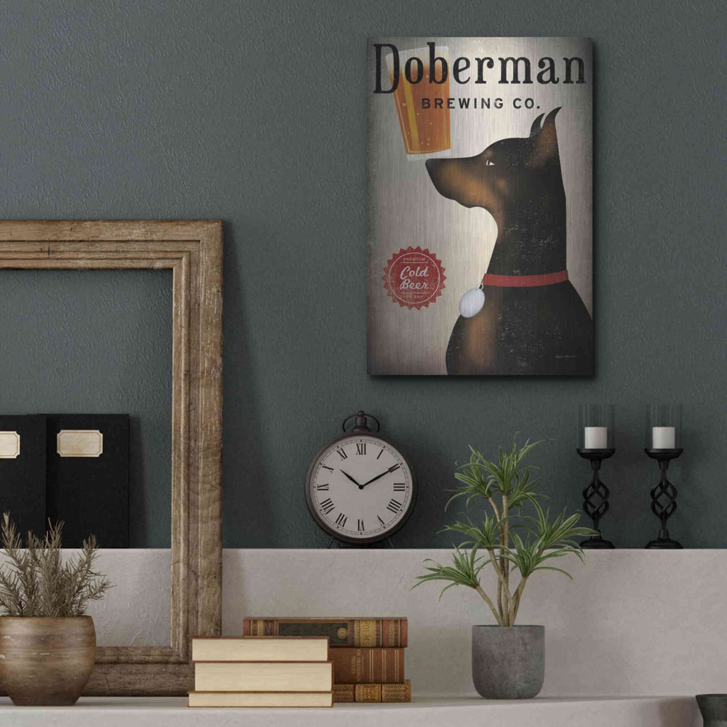 Luxe Metal Art 'Doberman Brewing Company' by Ryan Fowler, Metal Wall Art,12x16