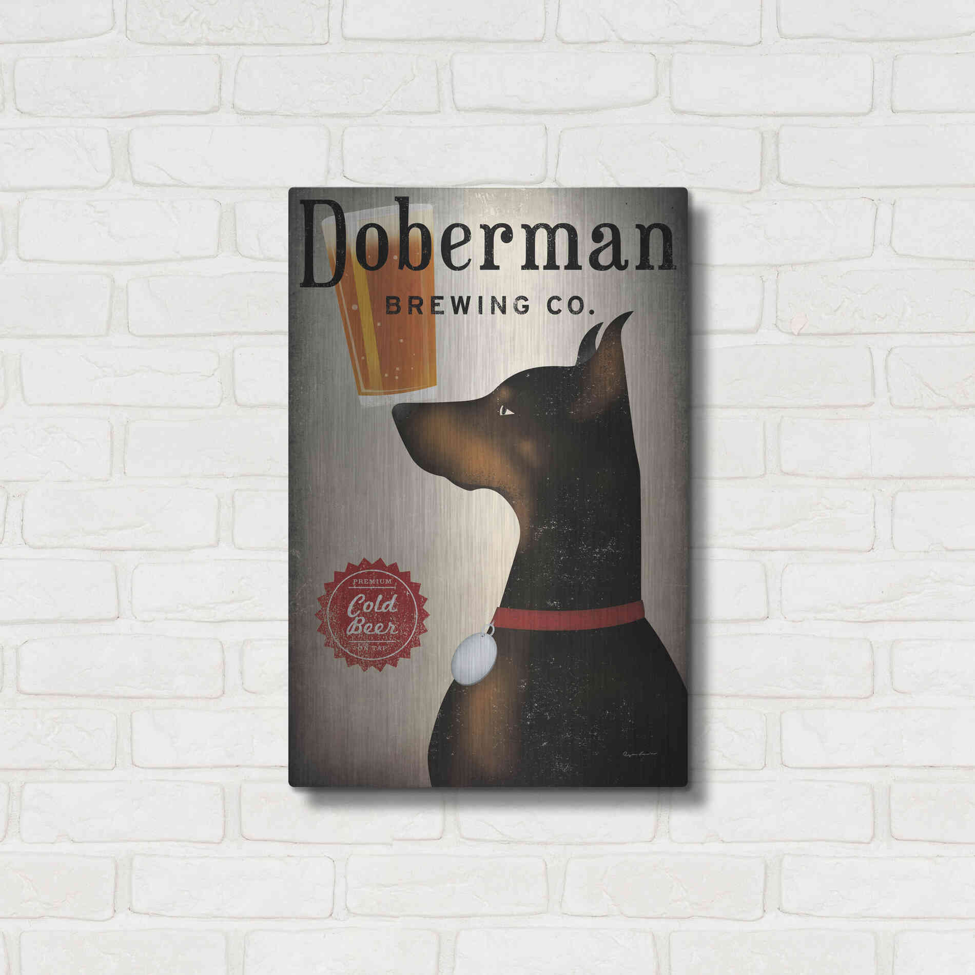 Luxe Metal Art 'Doberman Brewing Company' by Ryan Fowler, Metal Wall Art,16x24