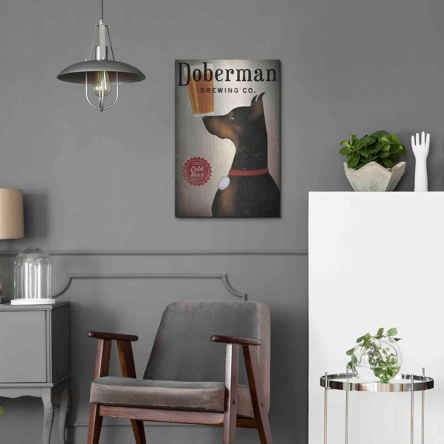 Luxe Metal Art 'Doberman Brewing Company' by Ryan Fowler, Metal Wall Art,16x24