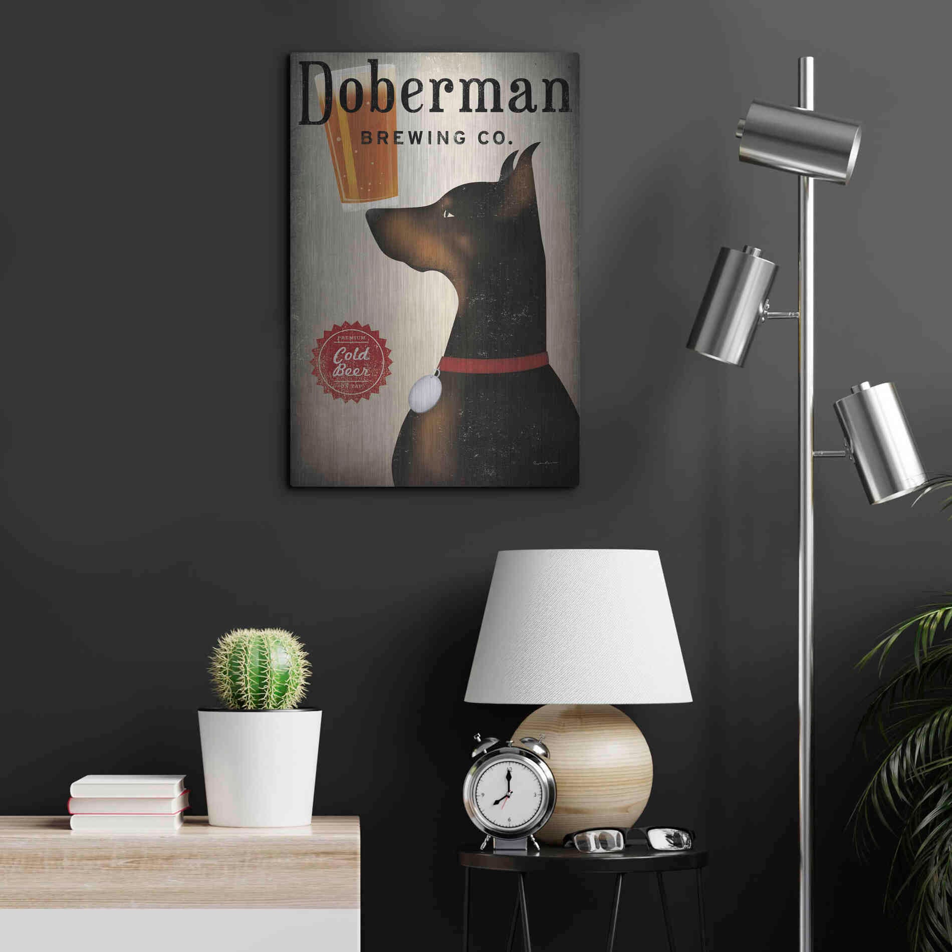 Luxe Metal Art 'Doberman Brewing Company' by Ryan Fowler, Metal Wall Art,16x24