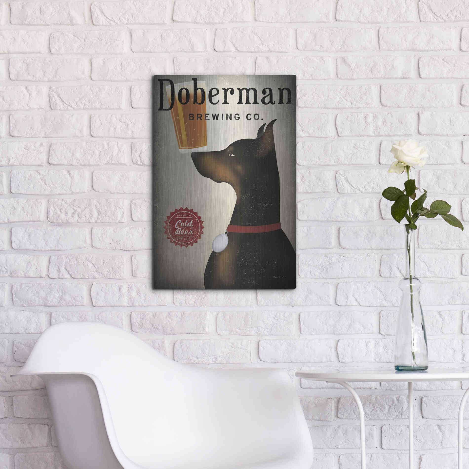 Luxe Metal Art 'Doberman Brewing Company' by Ryan Fowler, Metal Wall Art,16x24