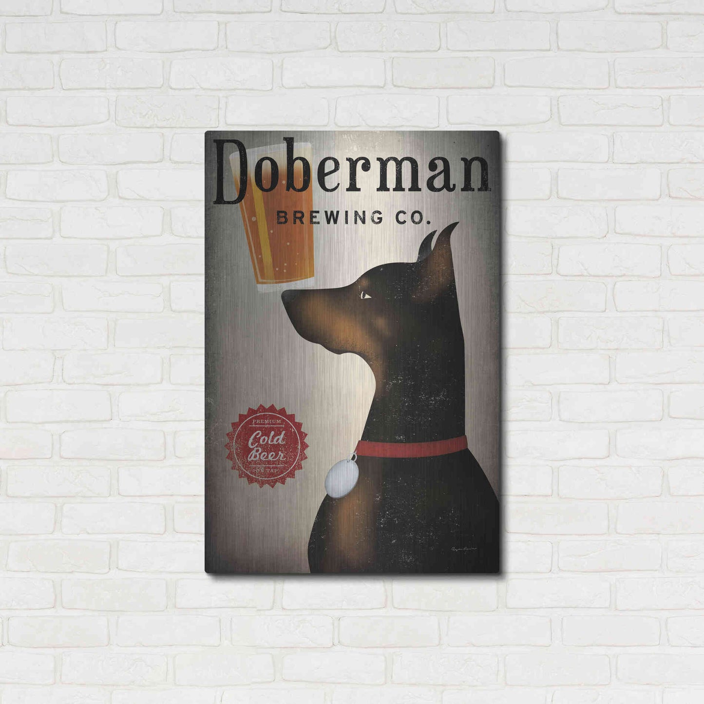 Luxe Metal Art 'Doberman Brewing Company' by Ryan Fowler, Metal Wall Art,24x36