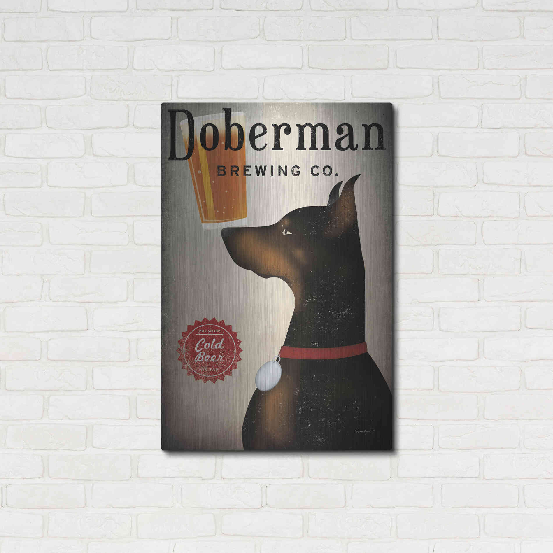 Luxe Metal Art 'Doberman Brewing Company' by Ryan Fowler, Metal Wall Art,24x36