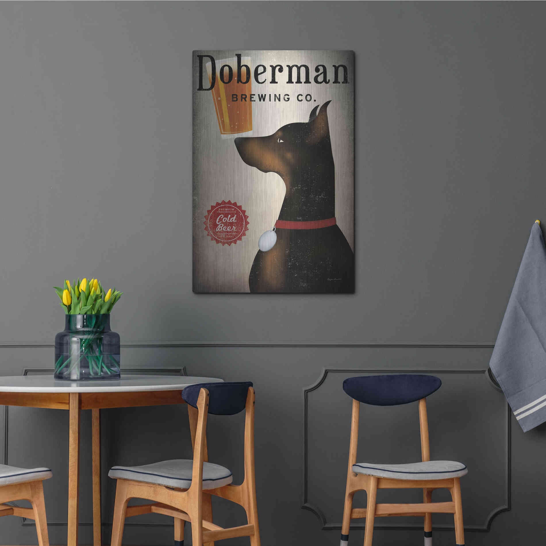 Luxe Metal Art 'Doberman Brewing Company' by Ryan Fowler, Metal Wall Art,24x36