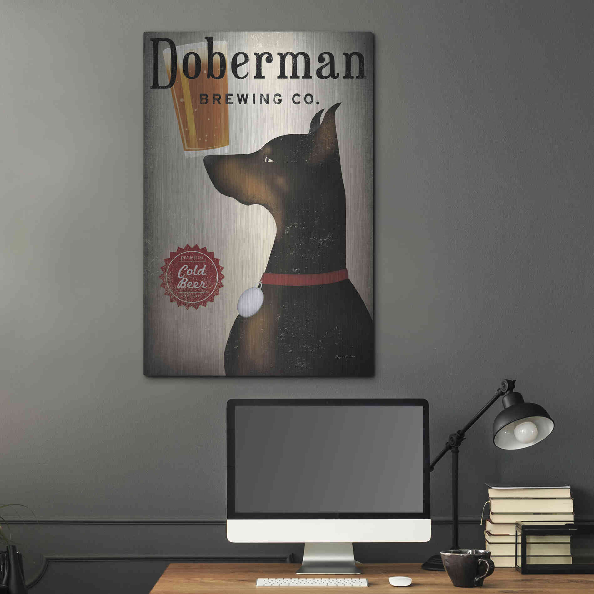 Luxe Metal Art 'Doberman Brewing Company' by Ryan Fowler, Metal Wall Art,24x36