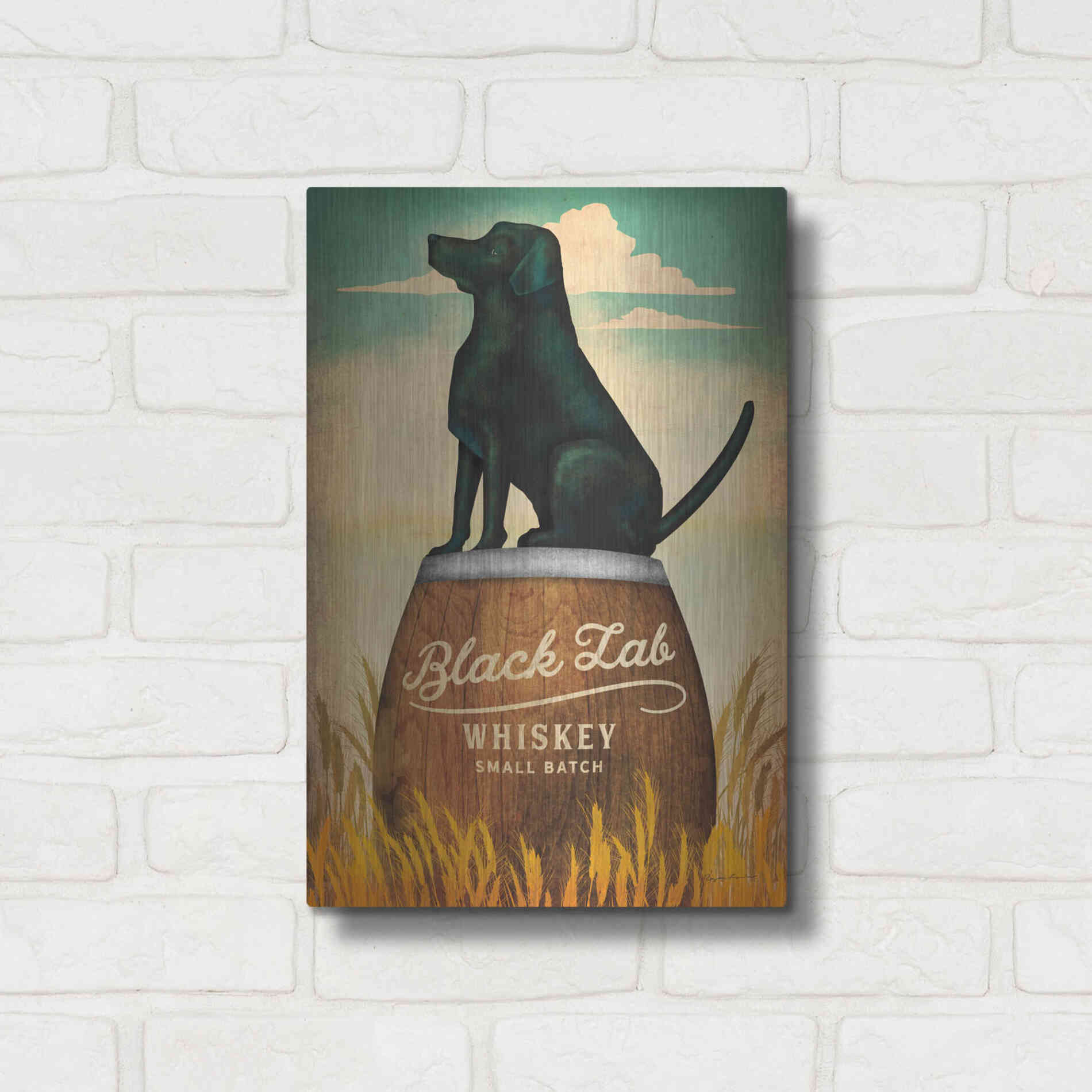 Luxe Metal Art 'Black Lab Whiskey' by Ryan Fowler, Metal Wall Art,12x16
