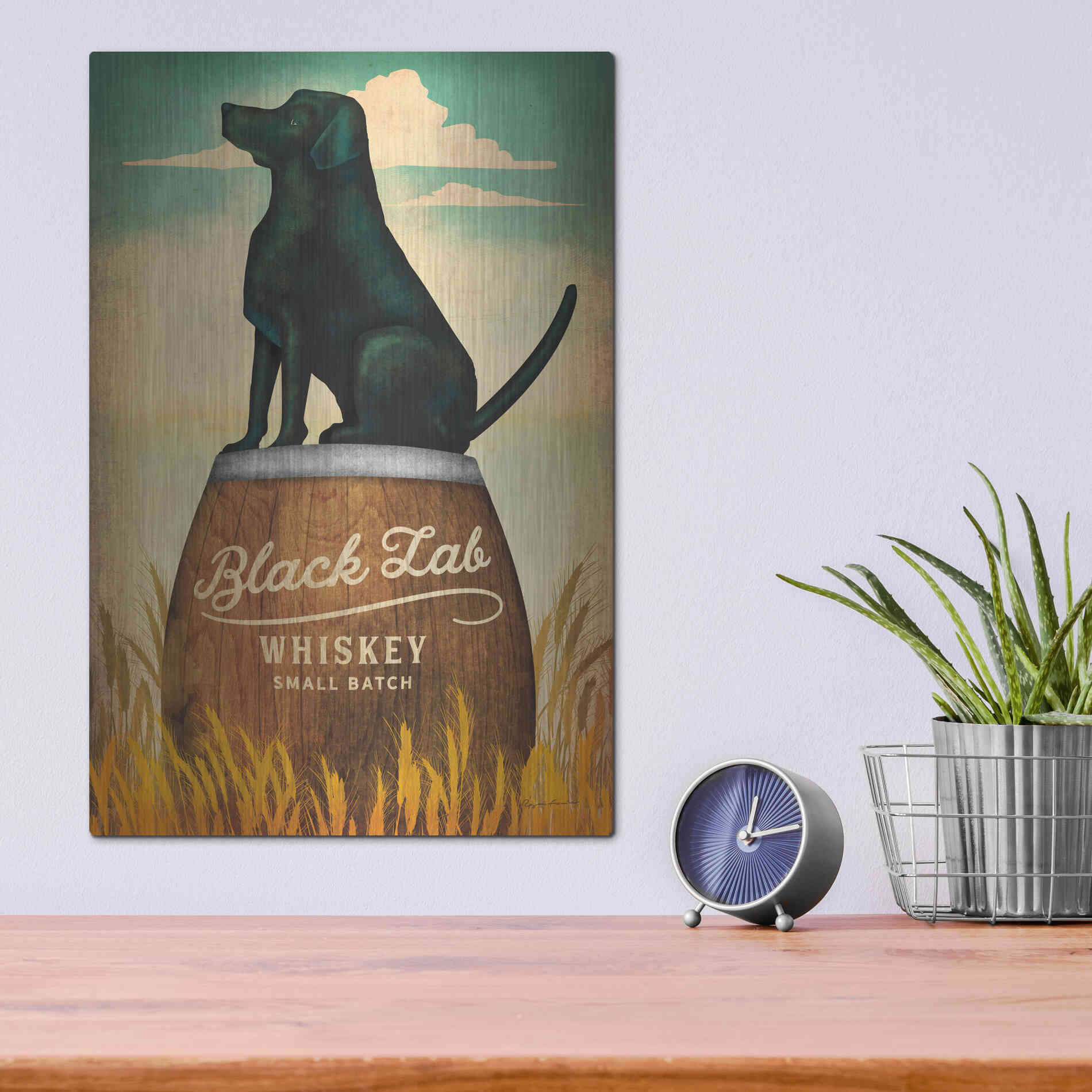 Luxe Metal Art 'Black Lab Whiskey' by Ryan Fowler, Metal Wall Art,12x16