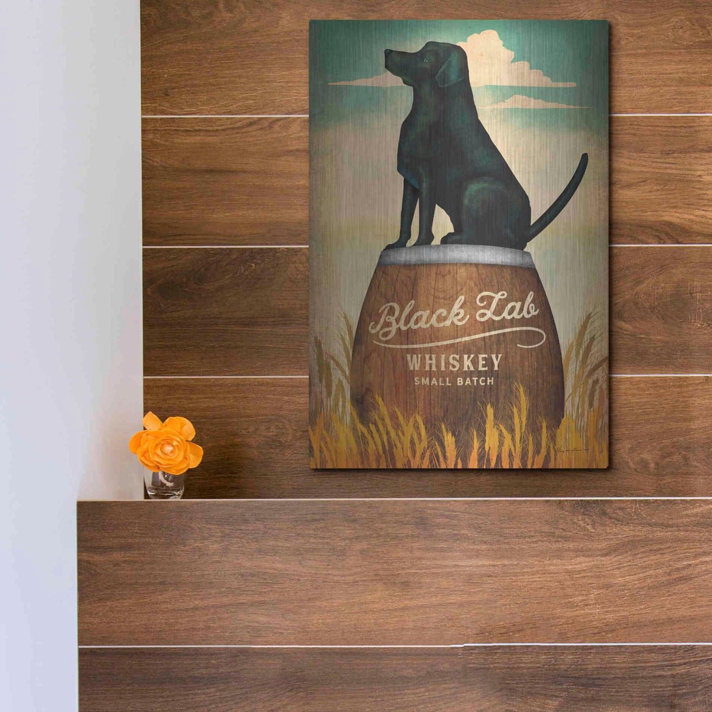 Luxe Metal Art 'Black Lab Whiskey' by Ryan Fowler, Metal Wall Art,12x16
