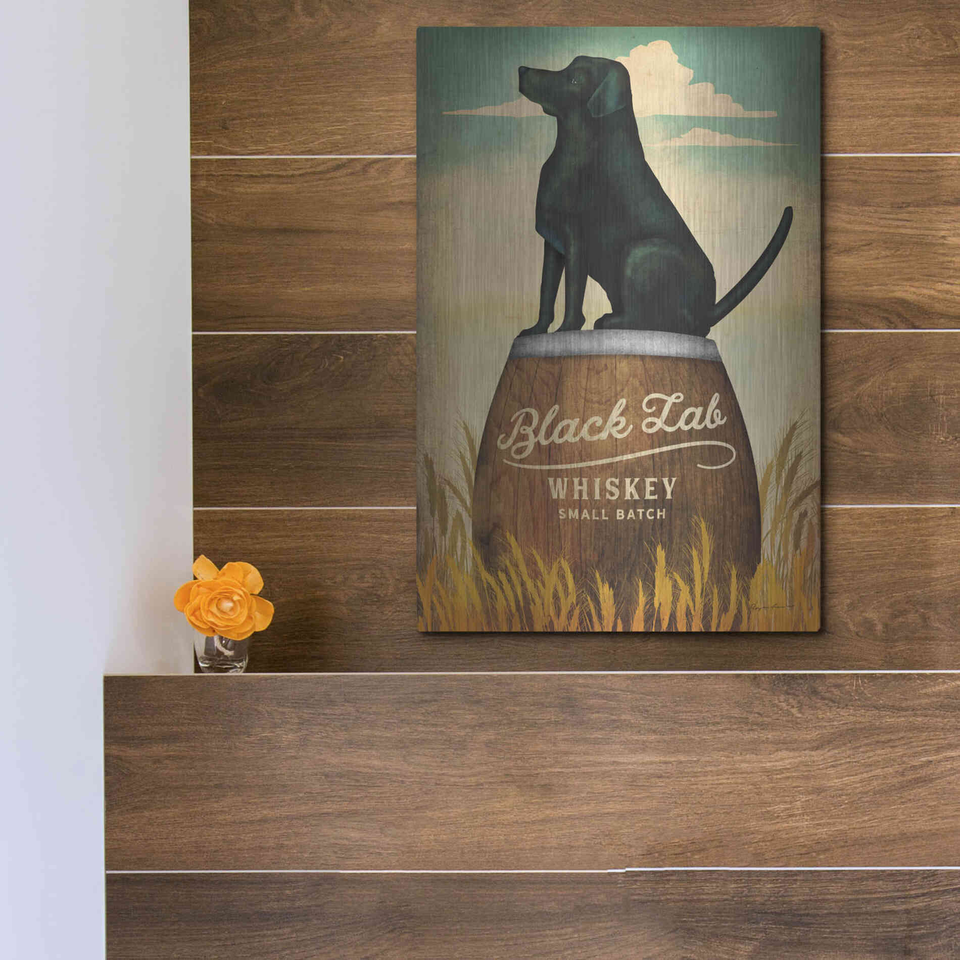 Luxe Metal Art 'Black Lab Whiskey' by Ryan Fowler, Metal Wall Art,12x16