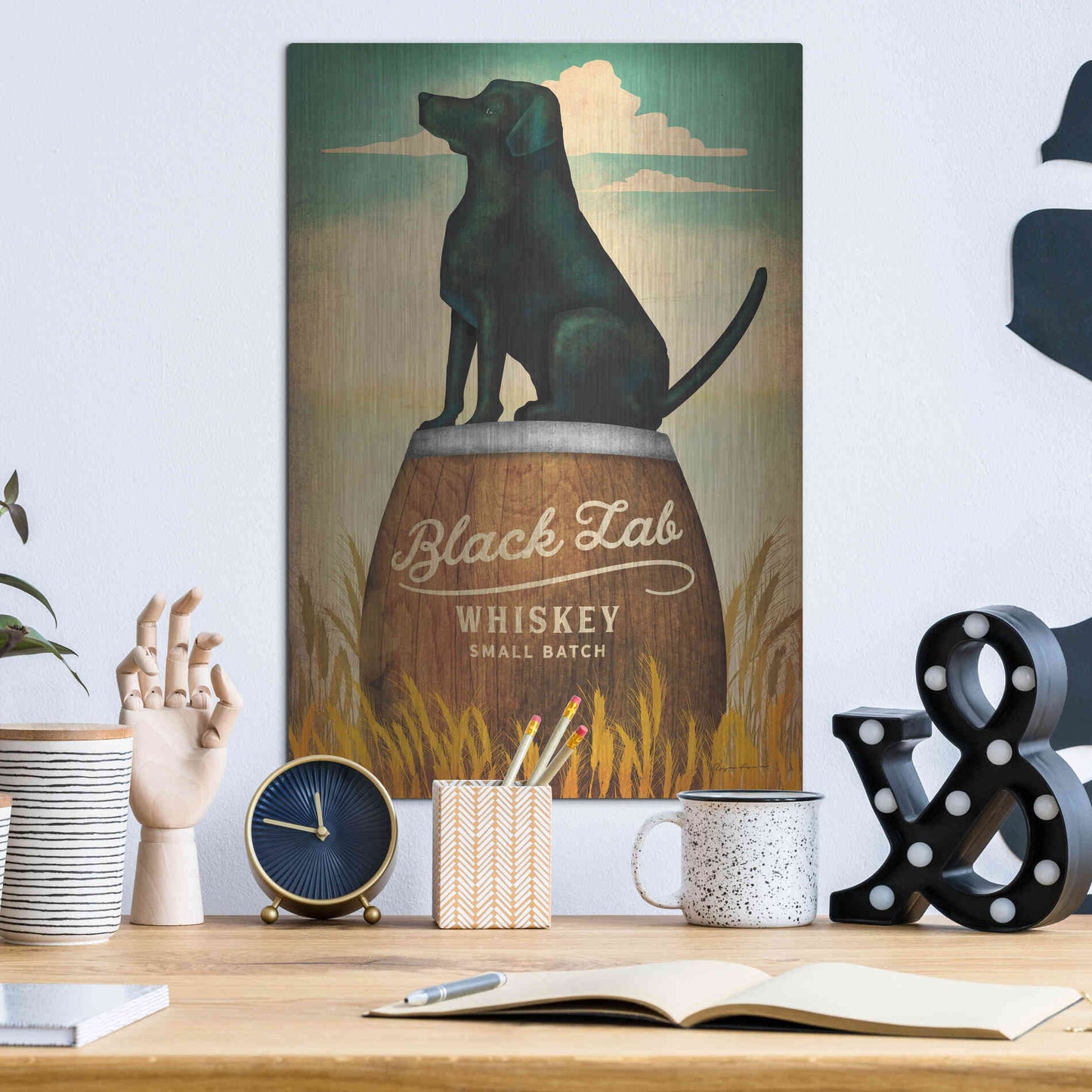 Luxe Metal Art 'Black Lab Whiskey' by Ryan Fowler, Metal Wall Art,12x16