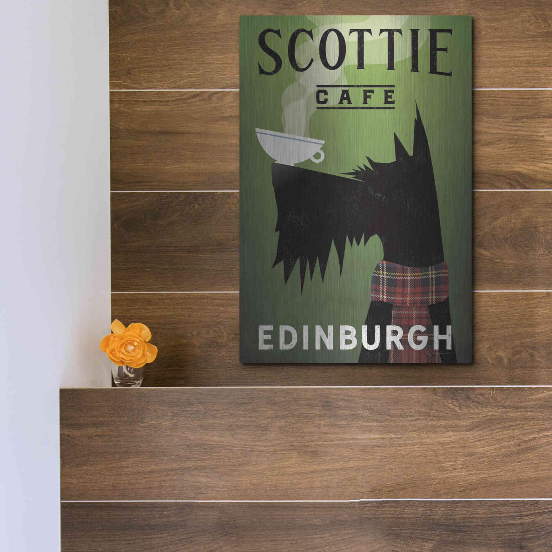 Luxe Metal Art 'Scottie Cafe' by Ryan Fowler, Metal Wall Art,12x16