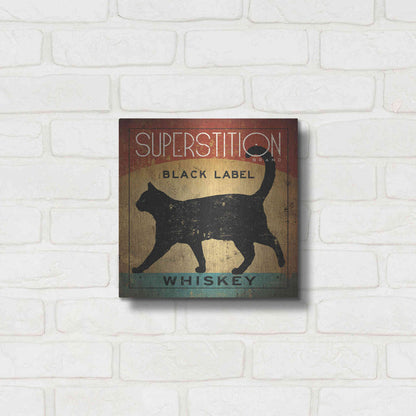 Luxe Metal Art 'Superstition Black Label Whiskey Cat' by Ryan Fowler, Metal Wall Art,12x12